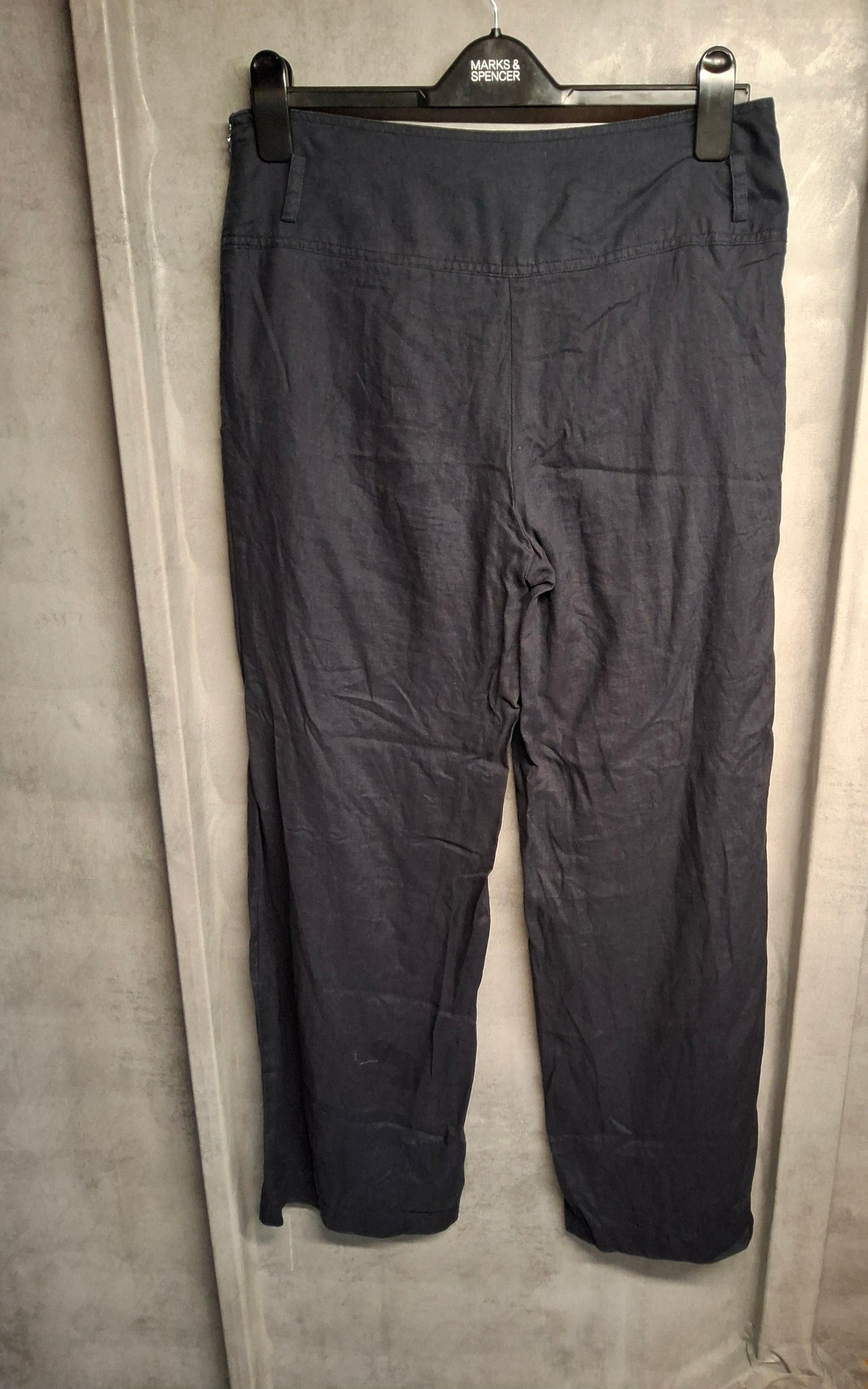 Solar Navy 100% Linen Trousers – Size 12 – Flared Leg & High Waist