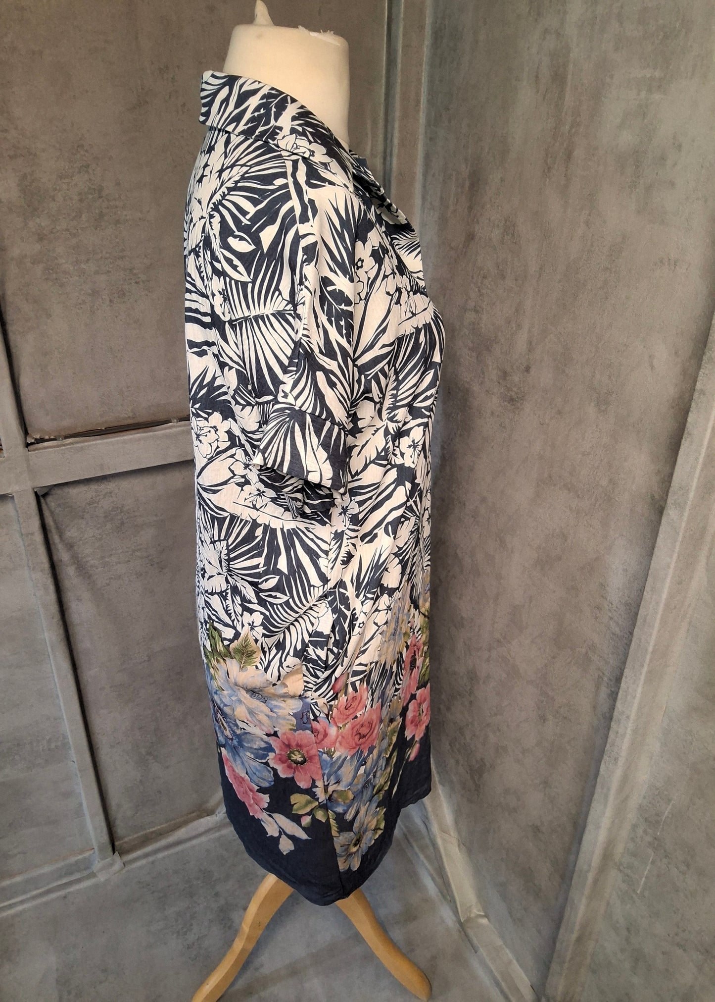 Pomodoro Navy Floral Shirt Dress | Size 10 | Lightweight Viscose Blend