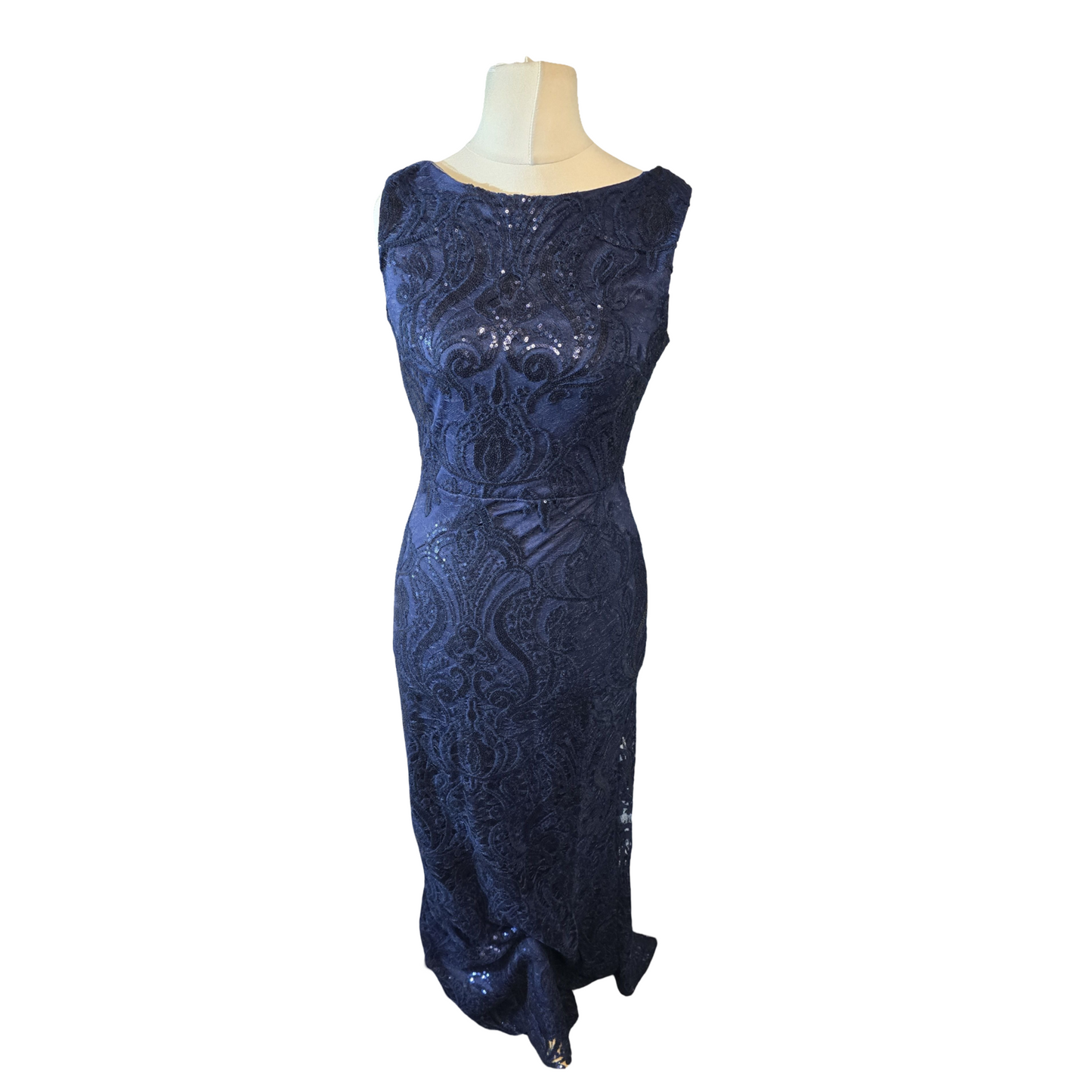 Quiz Navy Sequin Lace Maxi Evening Dress ā Formal Occasion Gown ā Size 10