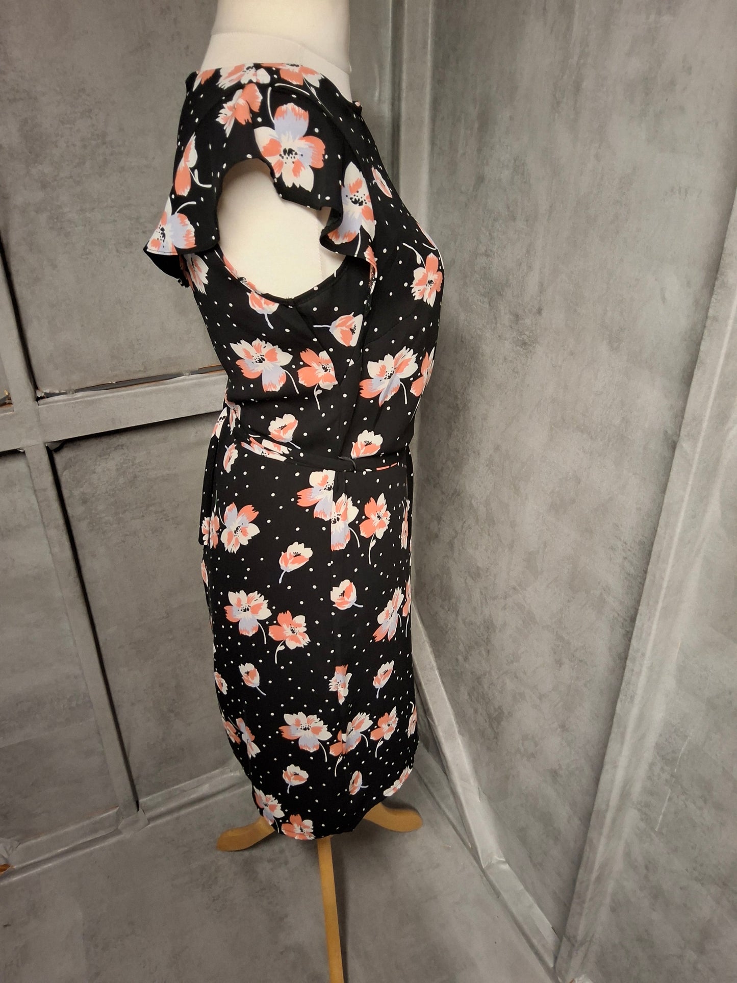 Roman Floral Polka Dot Belted Knee-Length Dress β Size 10 Summer Smart-Casual