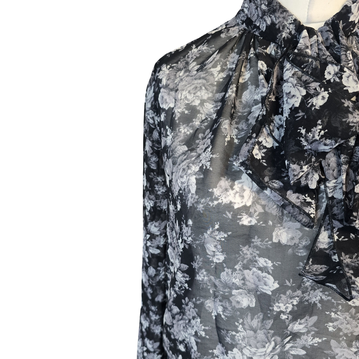 Mango Blouse Black & White Size 10/12 Med Sheer Work