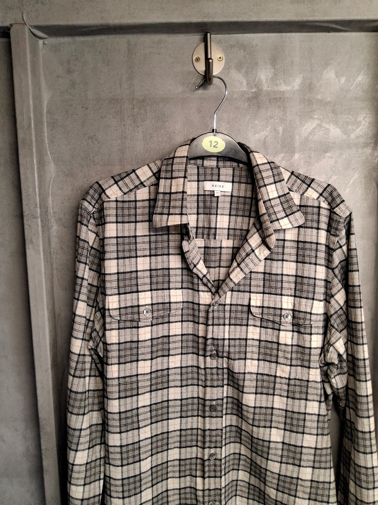 Reiss White & Grey Checked Flannel Shirt β Size L β 100% Cotton