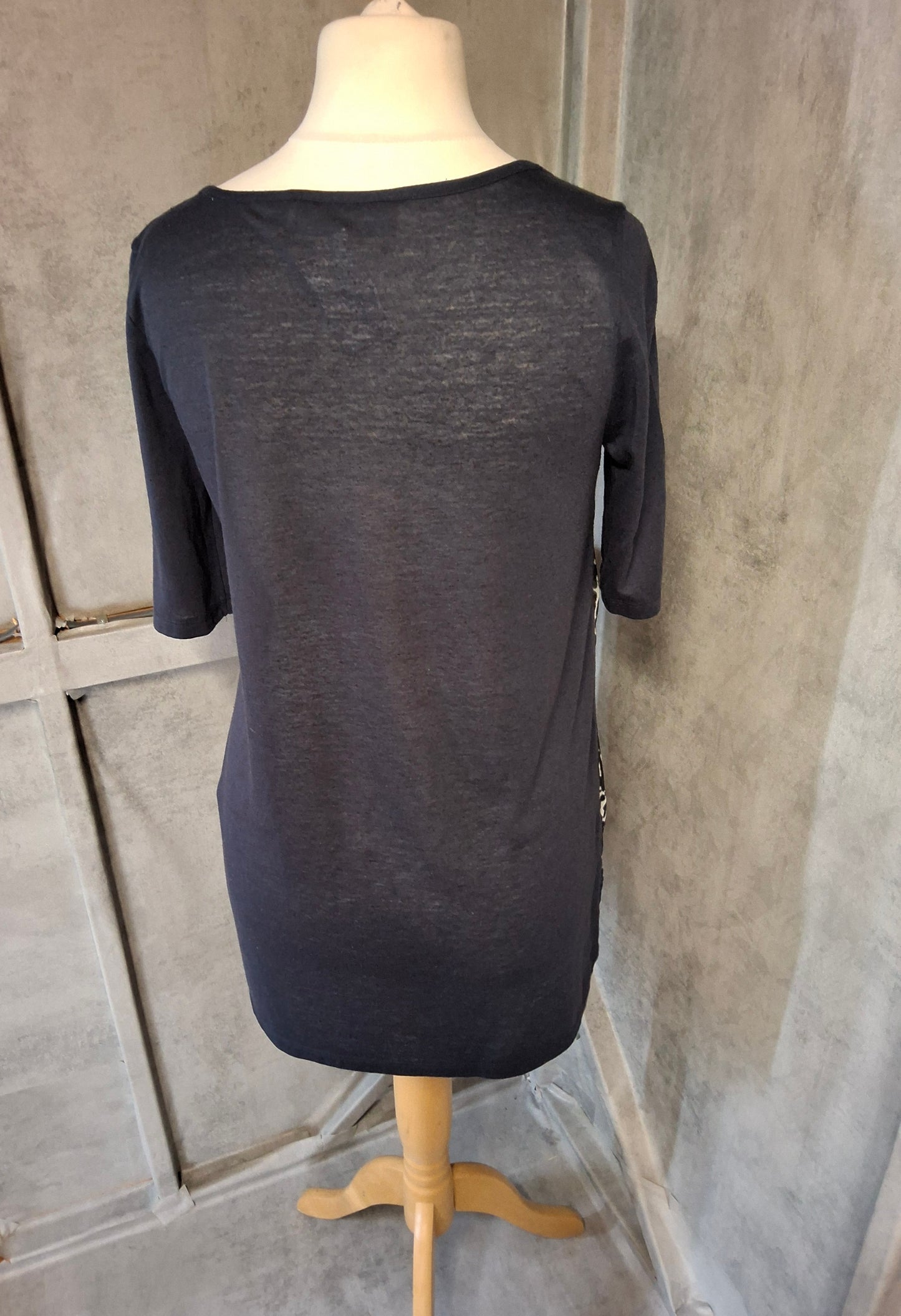 Next Navy Animal Print Contrast Top – Silky Front & Linen Back – Size 10