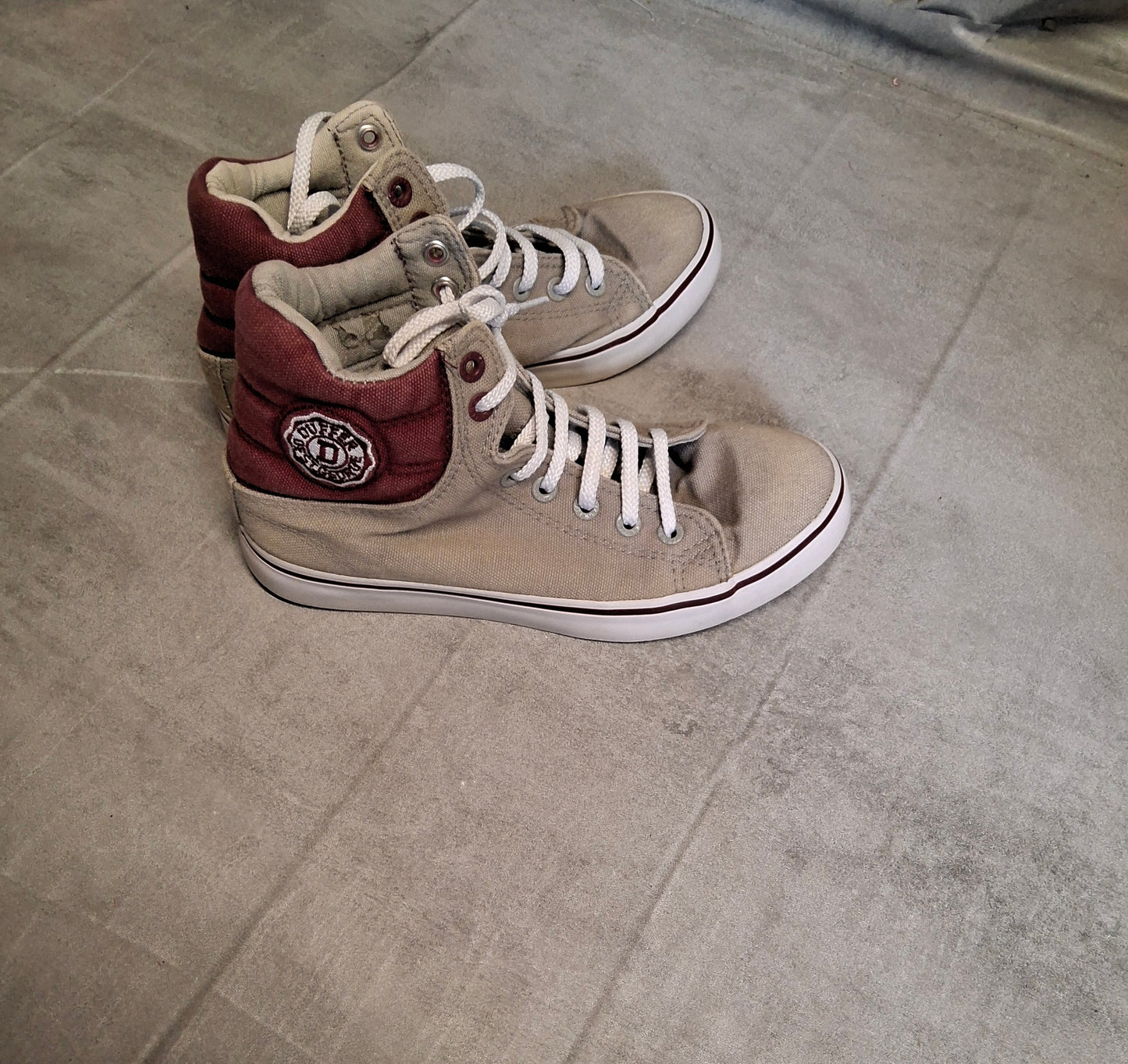 Duffer of St George Burgundy & Grey High-Top Trainers | Unisex | Lace-Up | Size 4