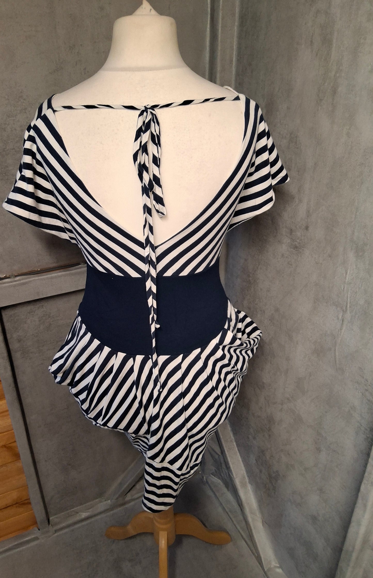 Forever Unique Navy & White Striped Peplum T-Shirt | Size 10/12 Fit