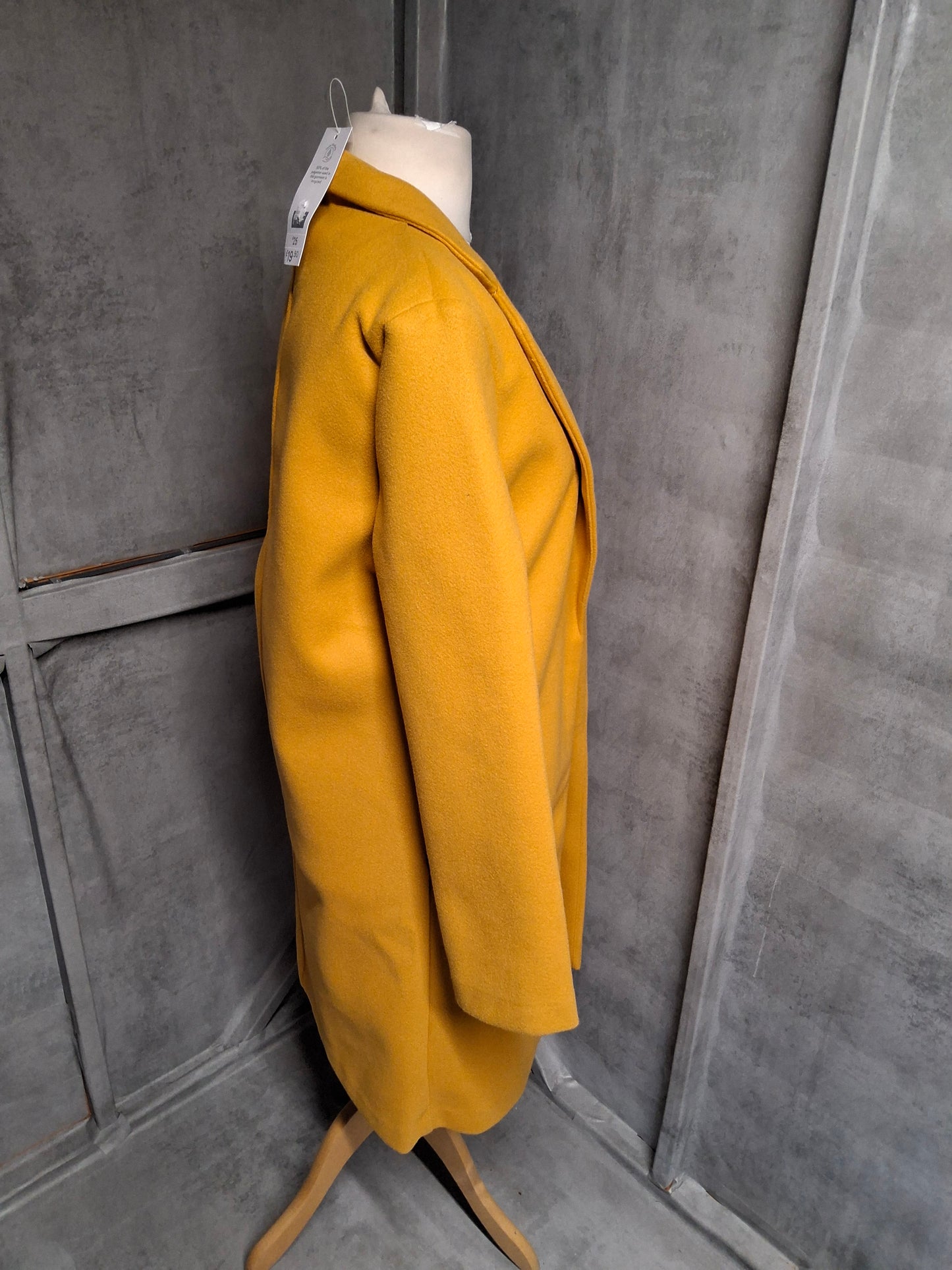 F&F Mustard Yellow Open Front Midi Coat – Size Small (size 8–10) – Bright & Chic