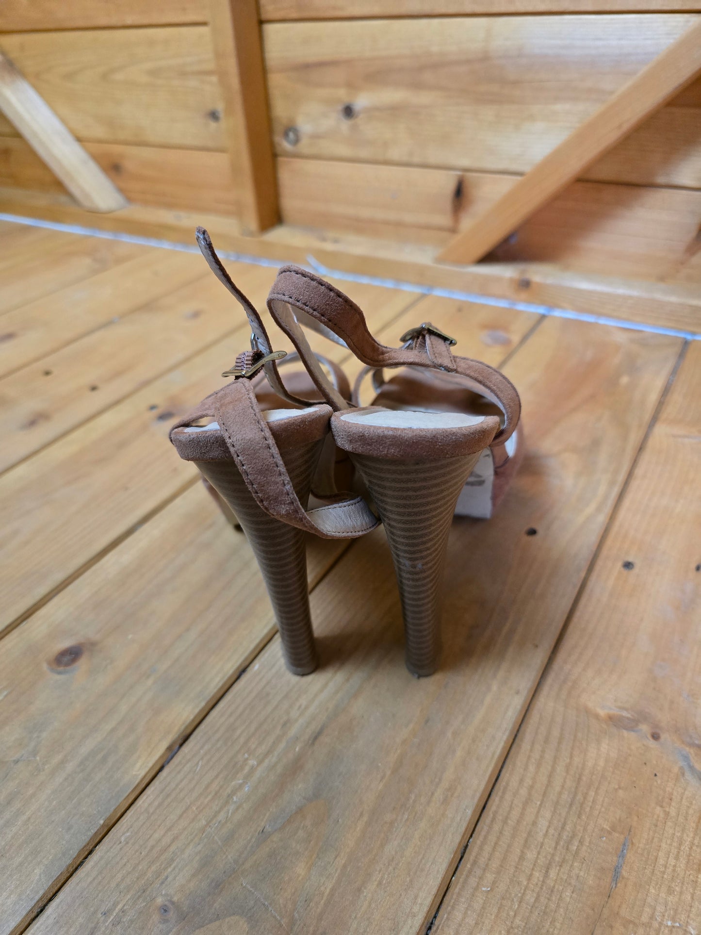 Primark Brown High Heel Open Toe Sandals | Buckle Closure | Heel 13cm | UK 6 | Some Wear