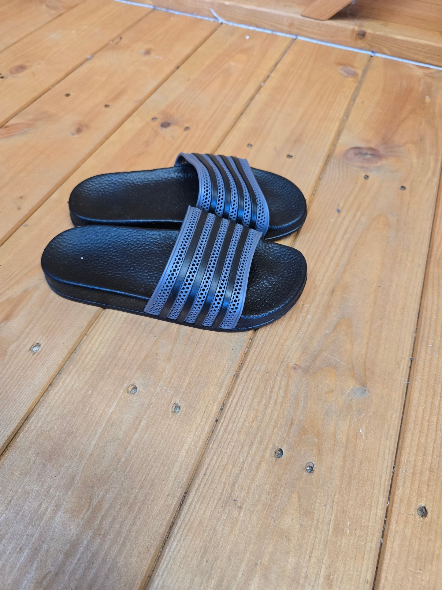 Boys Black & Grey Striped Sliders | Size 13 | Netted Upper | Unbranded | Casual Summer Footwear