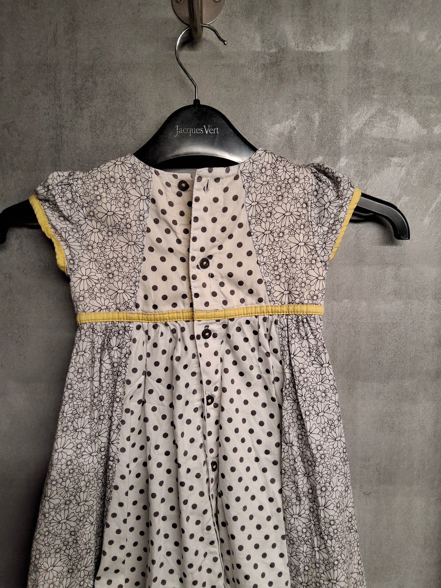 Marks & Spencer Girls Floral & Polka Dot Dress – Age 3–4 Years – White/Yellow