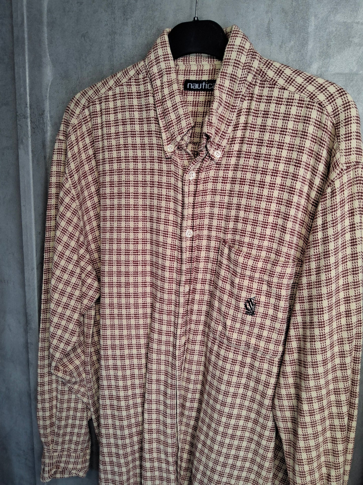 Men's Vintage 90s Nautica red & beige checked brushed cotton shirt L
