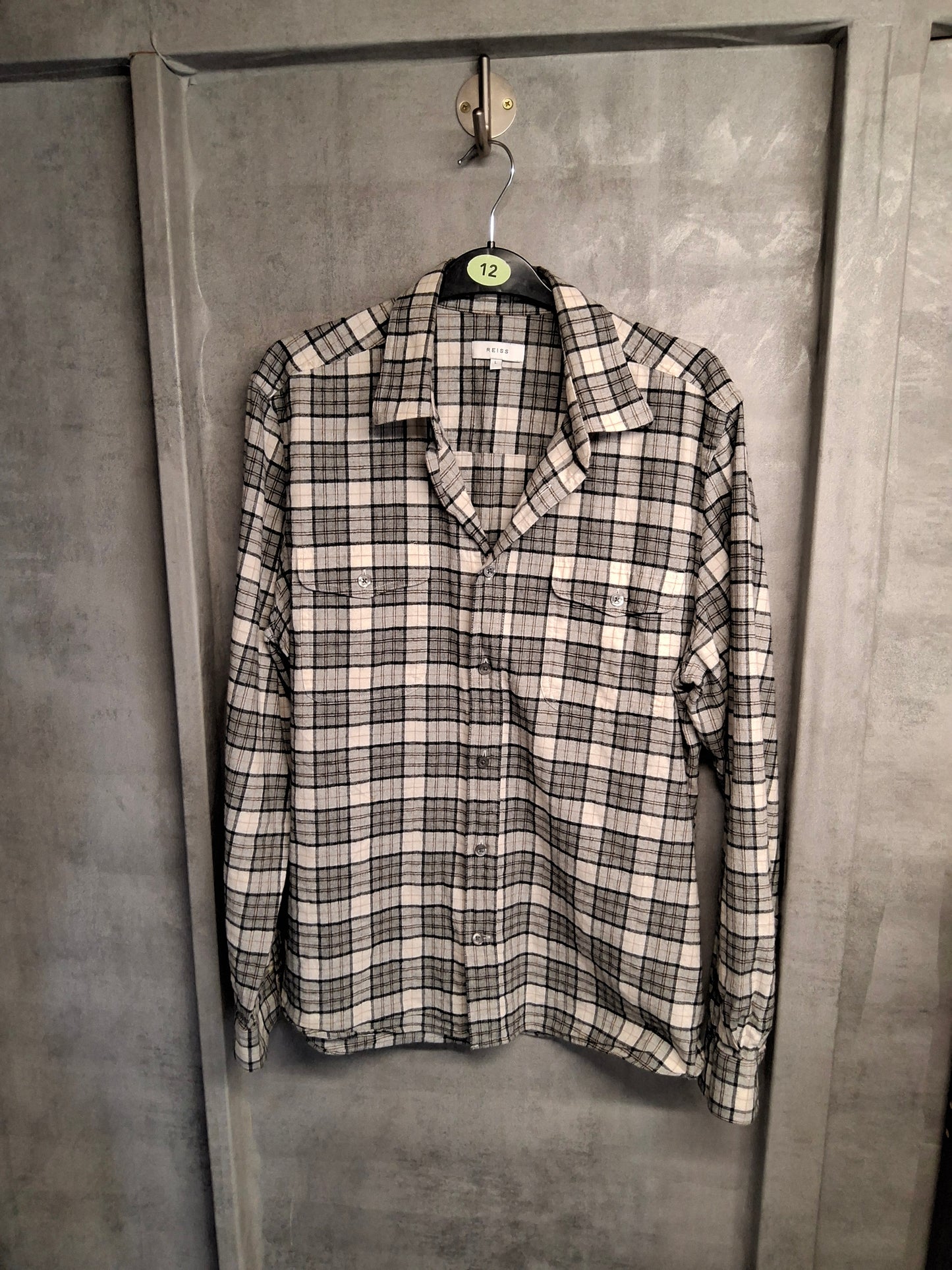 Reiss White & Grey Checked Flannel Shirt β Size L β 100% Cotton