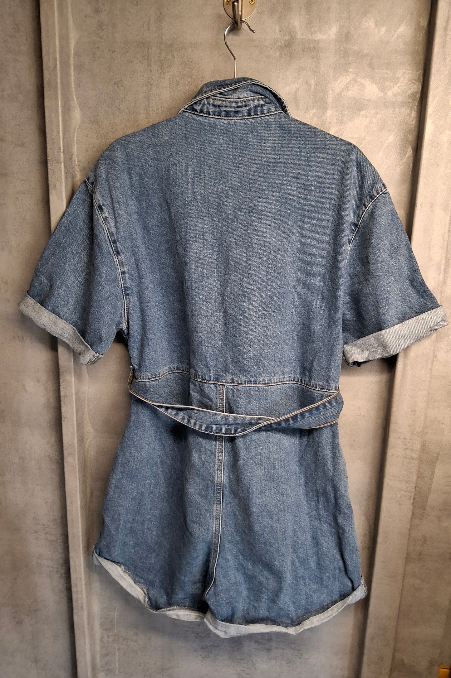 Topshop Denim Blue Boiler Suit Playsuit – Size 12 | 100% Cotton | Pockets & Belted Waist