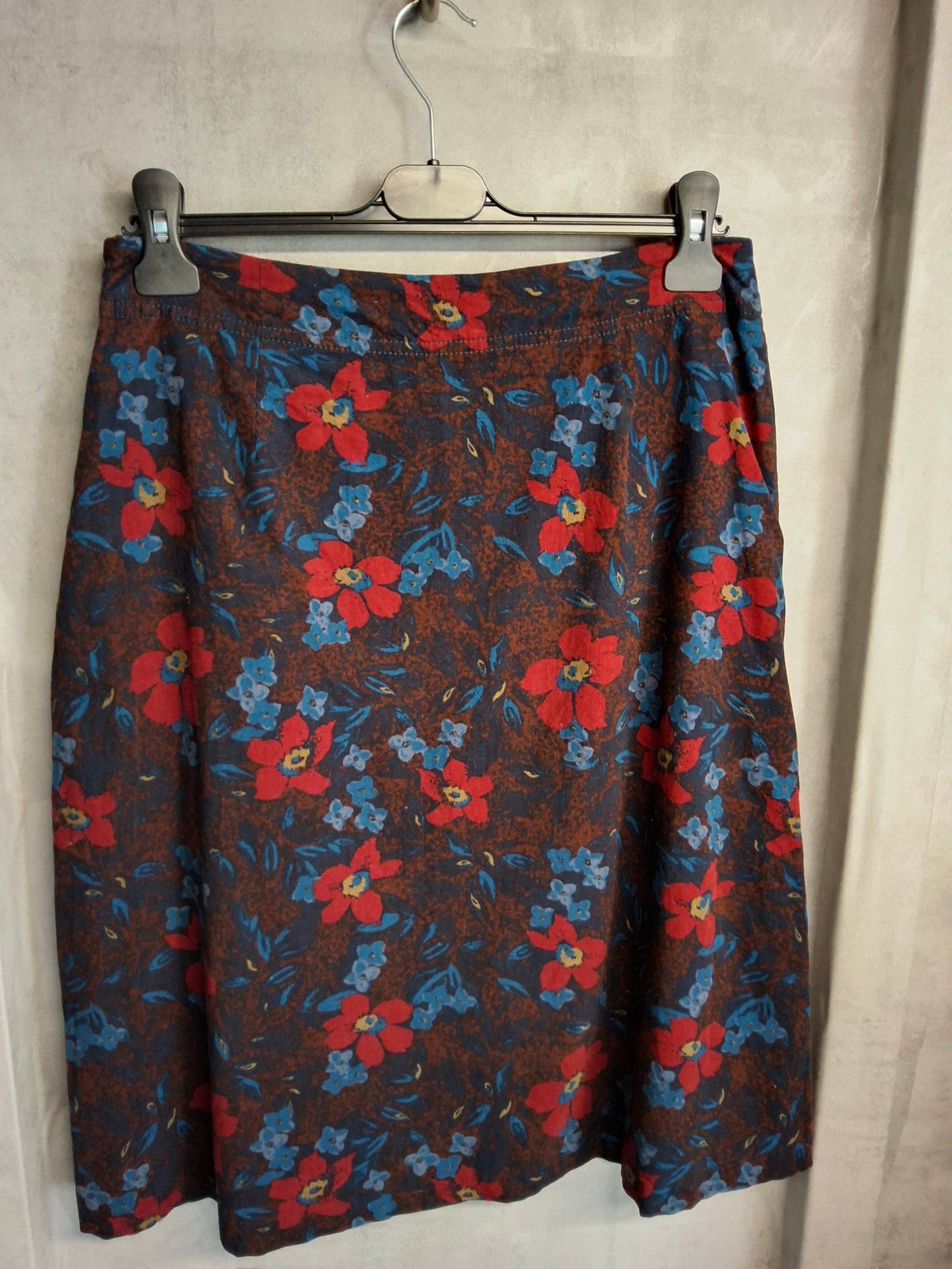 Seasalt Cornwall Red & Blue Floral Midi Skirt – Size 12 – 100% Cotton