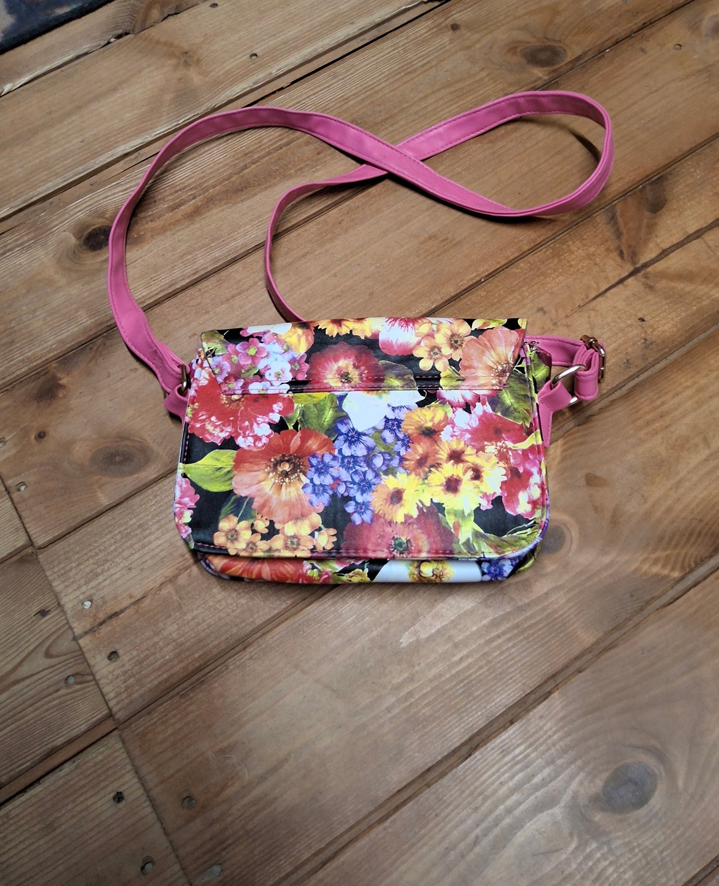 Peacocks Girls Floral Faux Leather Satchel Bag – Adjustable Strap – 20x15cm