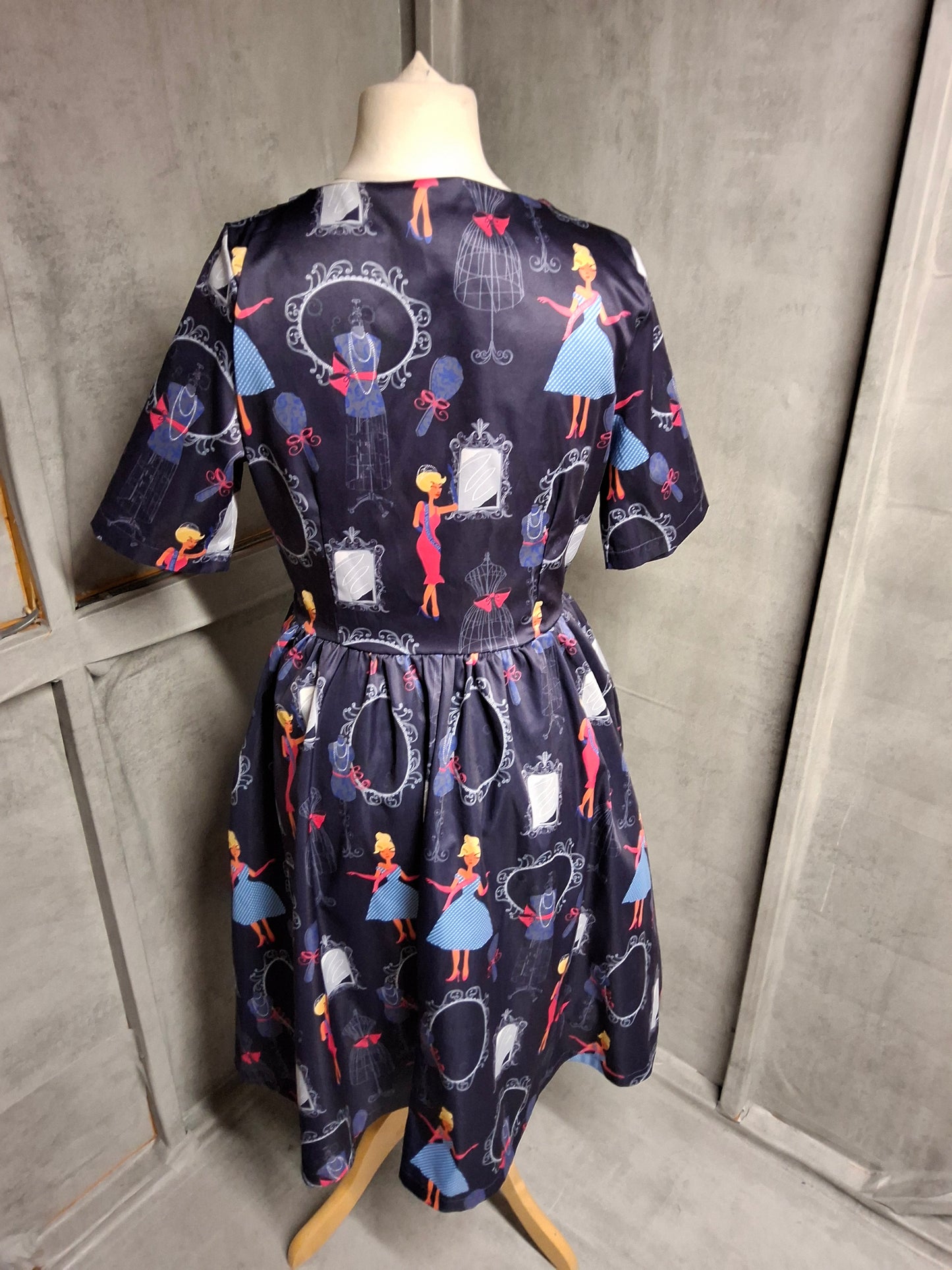 Lindy Bop Purple Glam Print Dress β Size 12 β Pockets & Flared Skirt