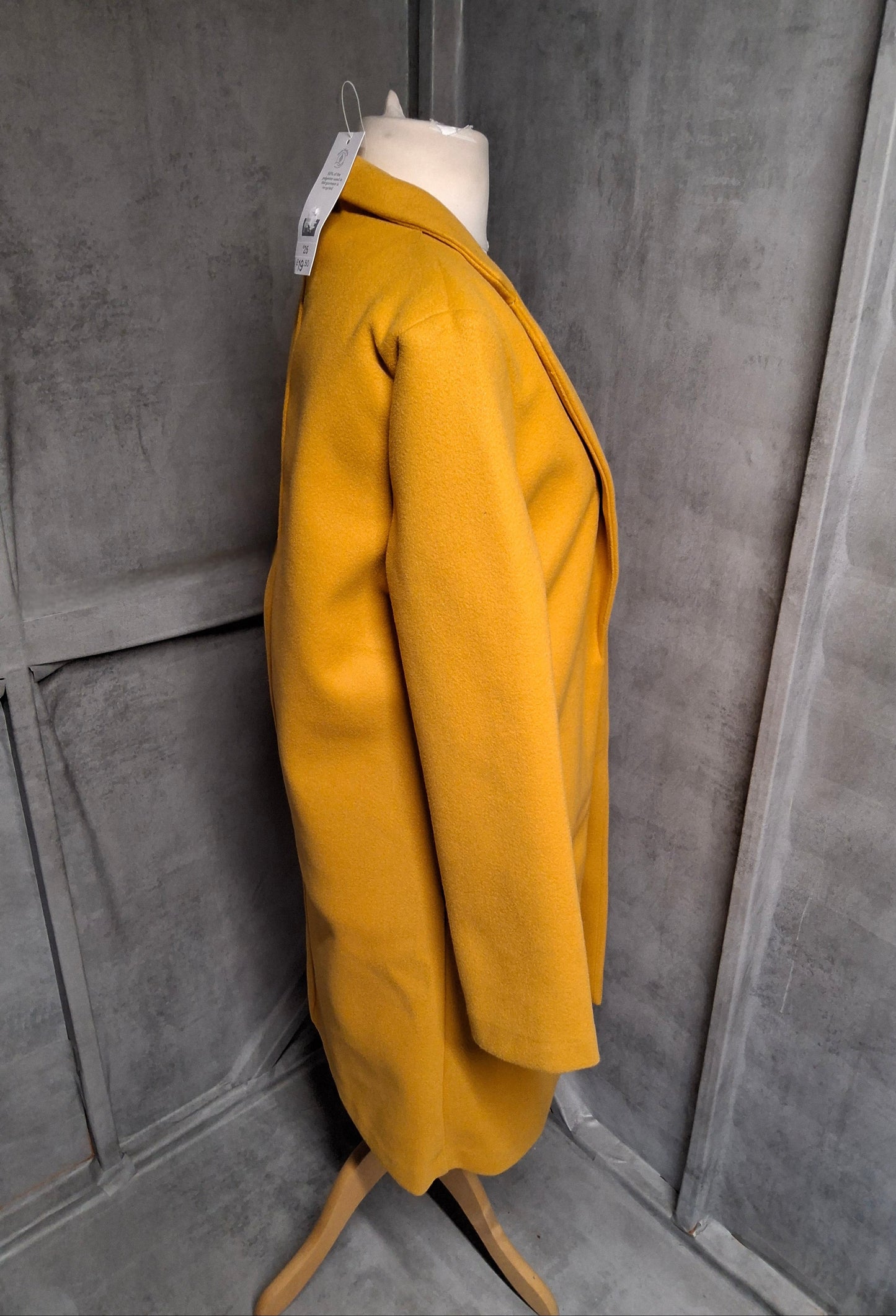 F&F Mustard Yellow Open Front Midi Coat – Size Small (size 8–10) – Bright & Chic