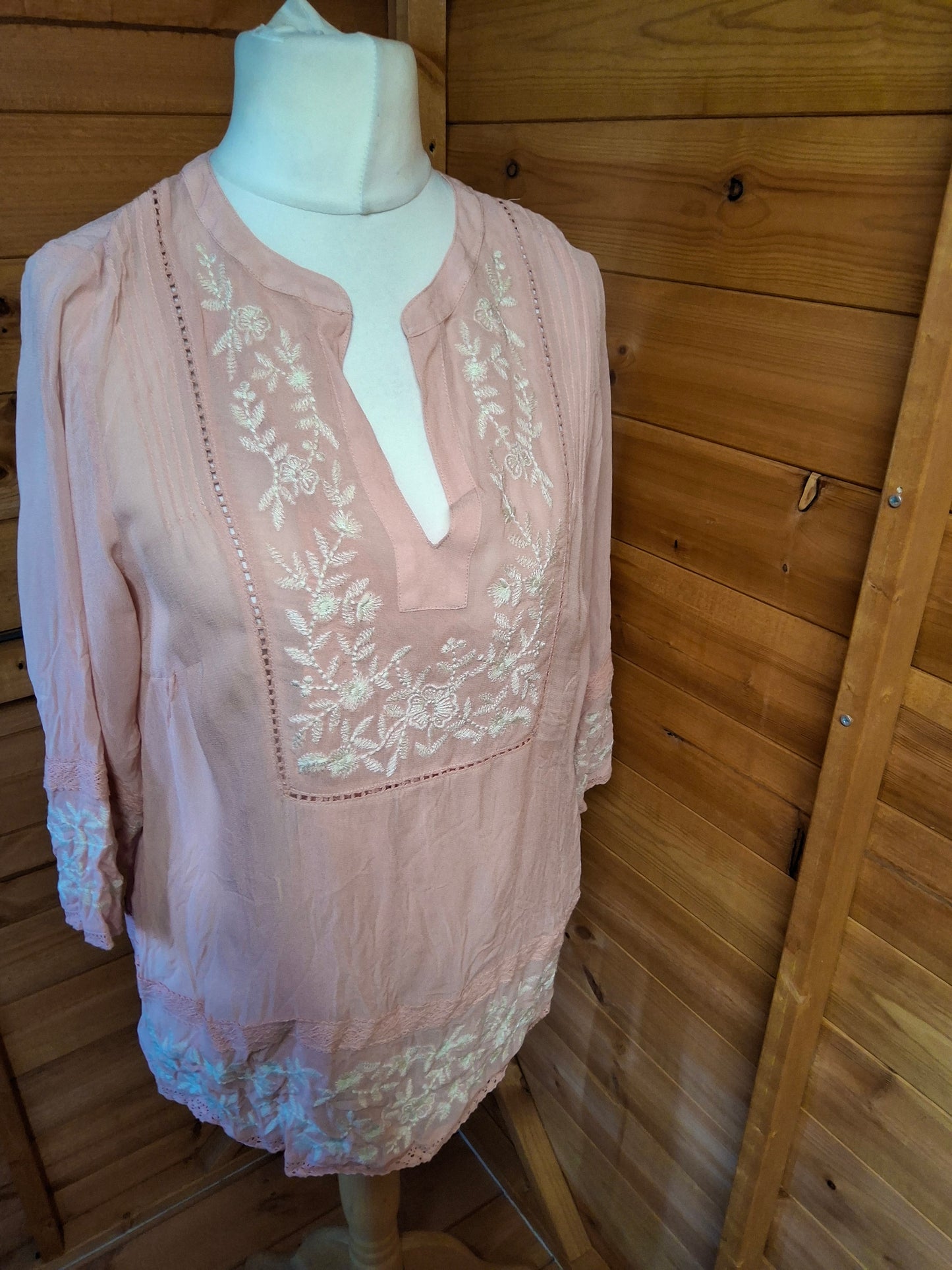 Monsoon Light Pink Embroidered Blouse – Size 12 – 100% Viscose – NWT RRP £49