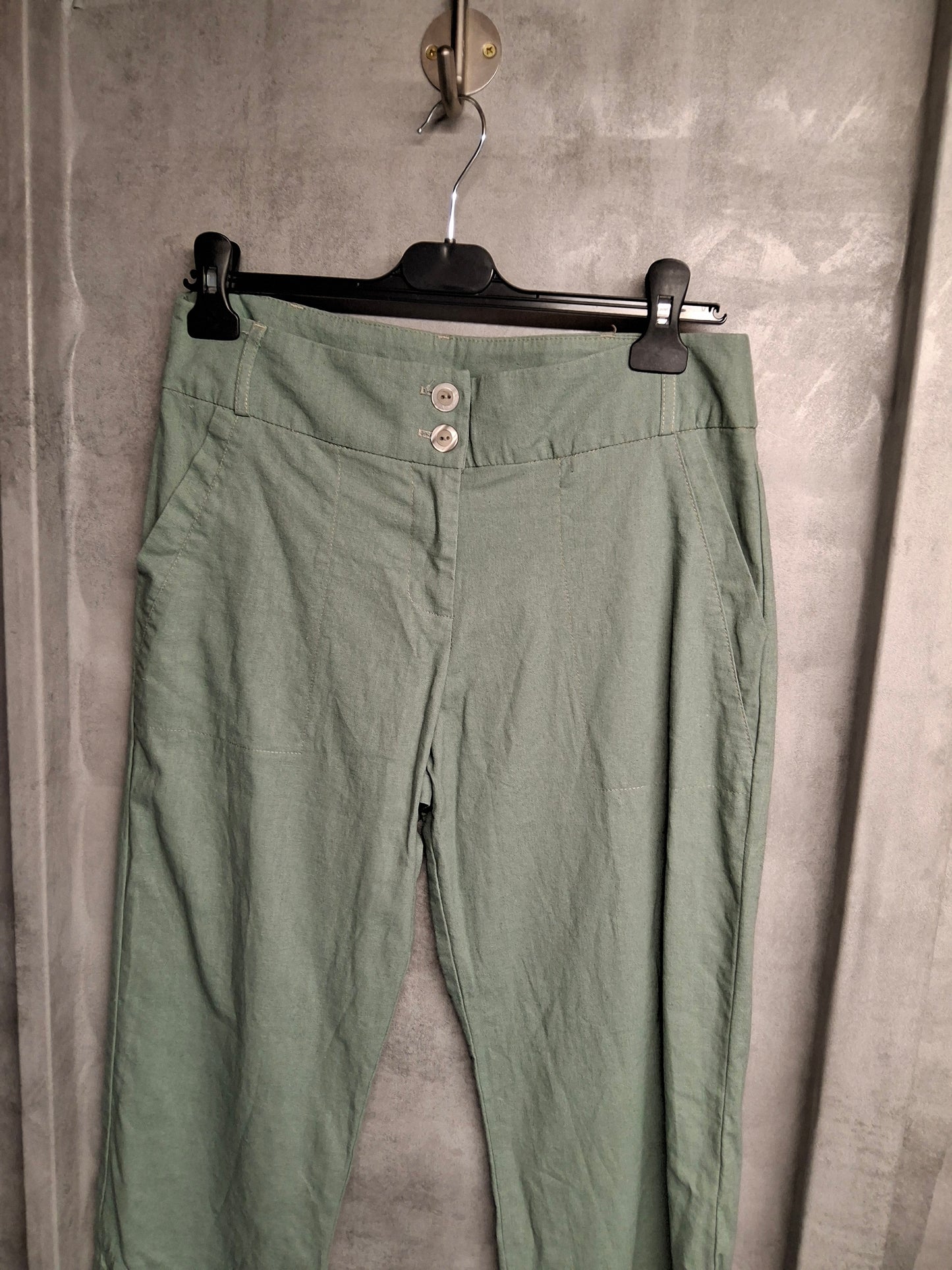 CMD Sage Green Cropped Linen Blend Trousers – Size 12