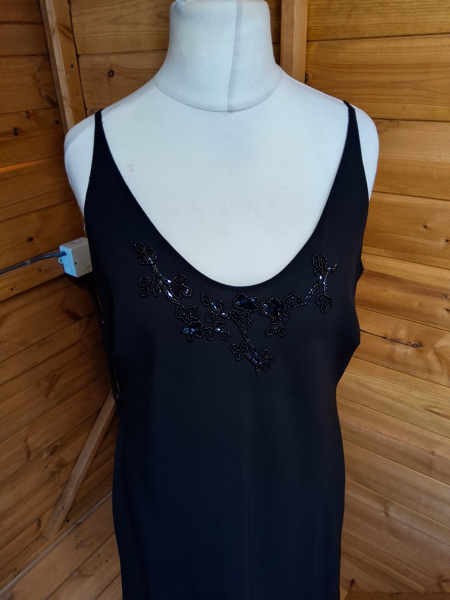 90s/Y2K Black Slip Dress Size 18 | Beaded Detail | Lined