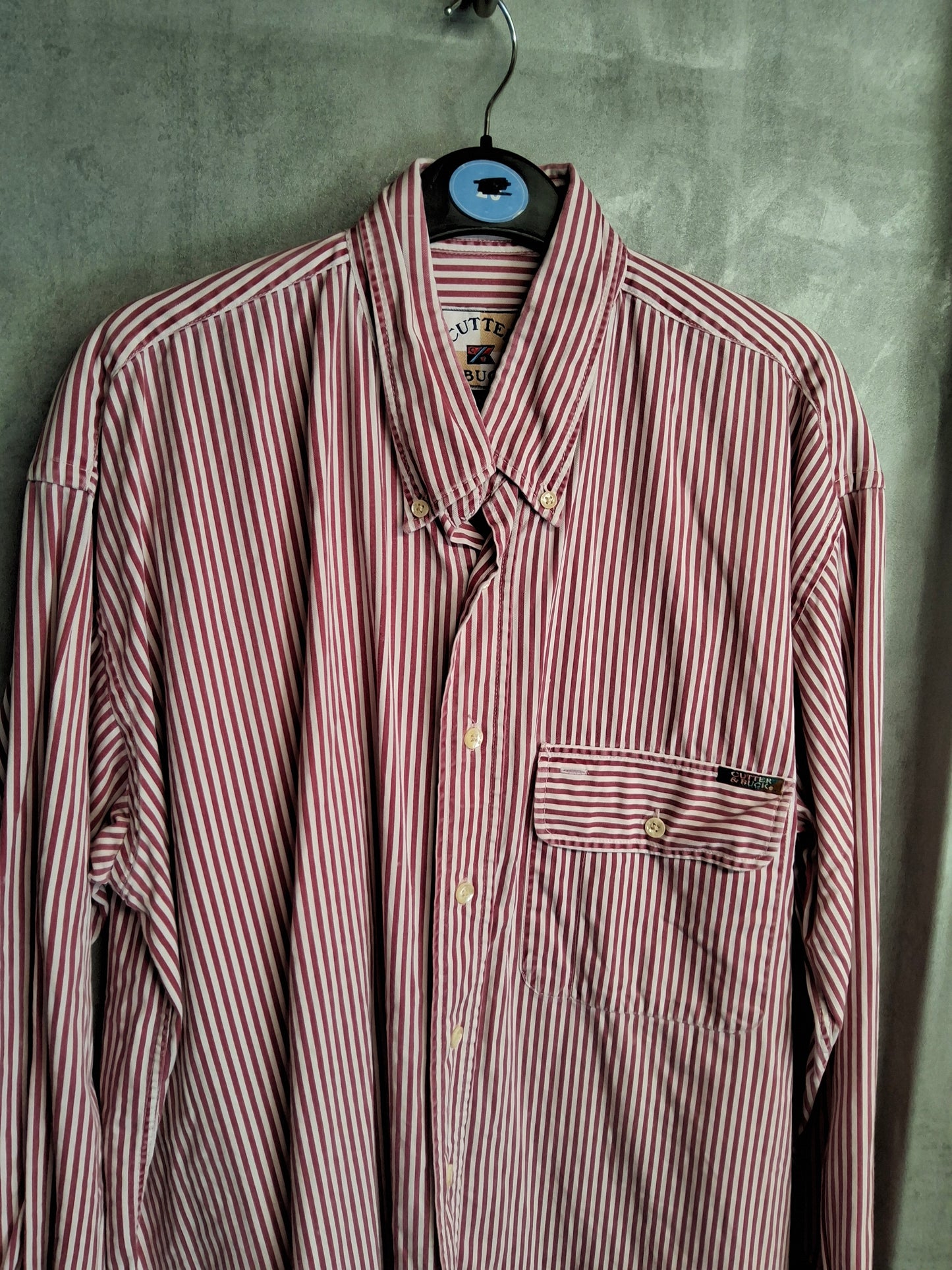 Cutter & Buck Vintage Red/White Striped Shirt – Long Sleeve, Size M, Button Down, Made in HK