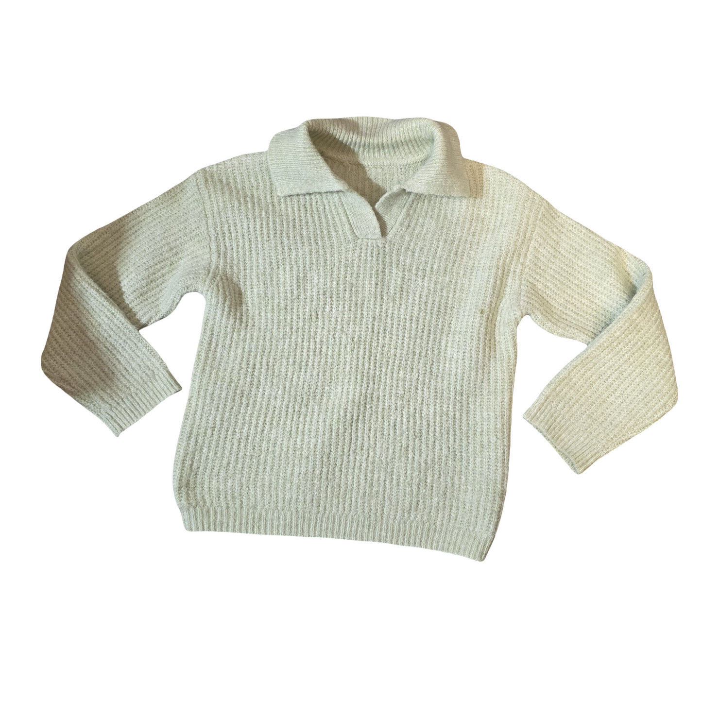 Nutmeg Mint Green Collared Knit Jumper ā Girls 7-8yrs ā Soft Ribbed Cosy Style