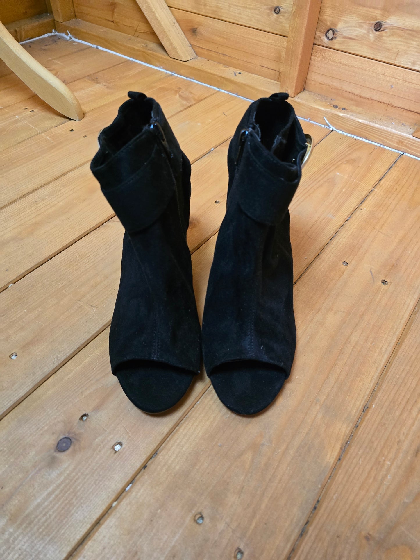 George Black Open Toe & Open Back Heeled Sandals | Zip Closure | Buckle Detail | 8cm Heel | UK 5