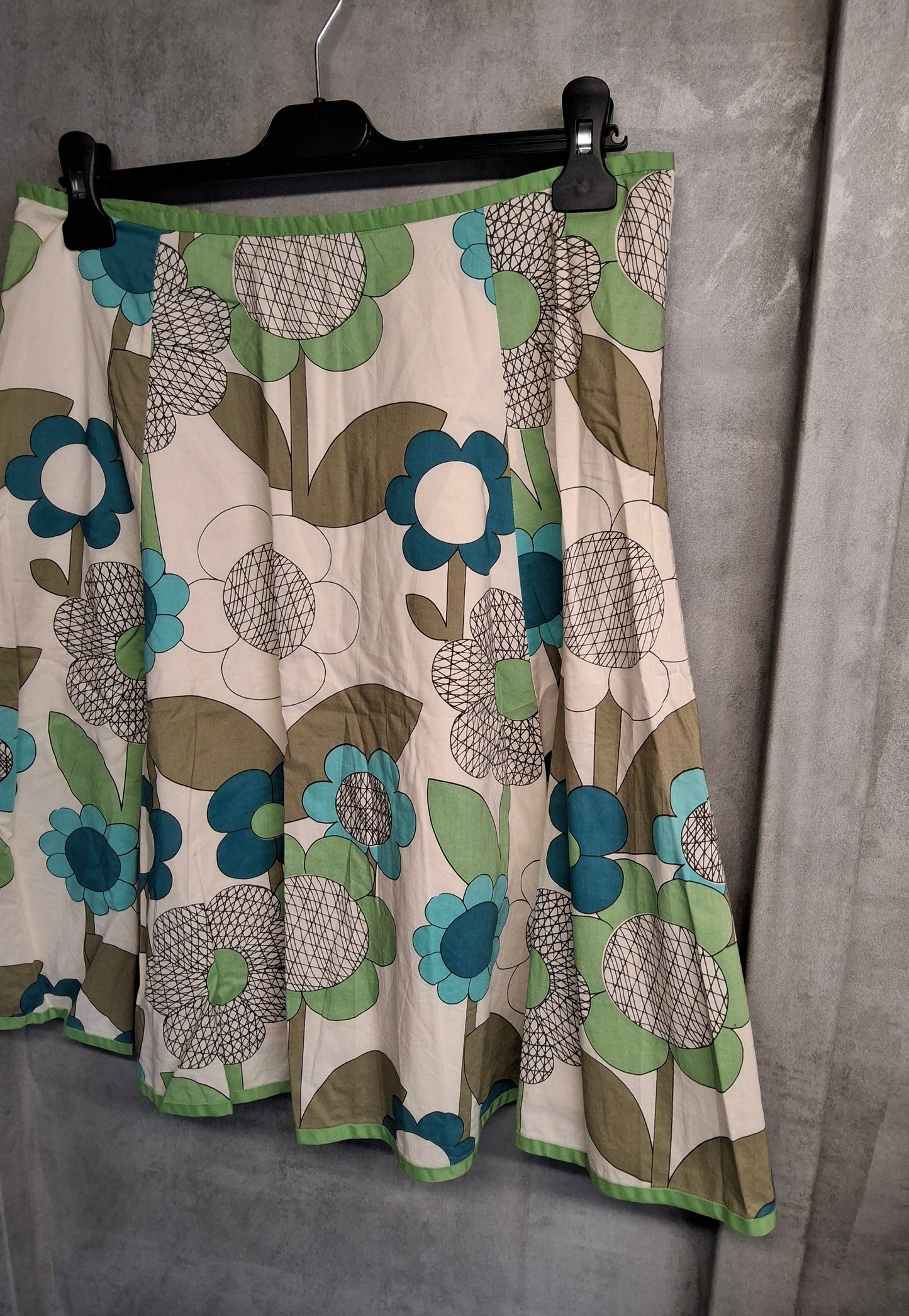 Boden Green & Cream Floral Flared Skirt β Size 12 Regular β 100% Cotton, Lined