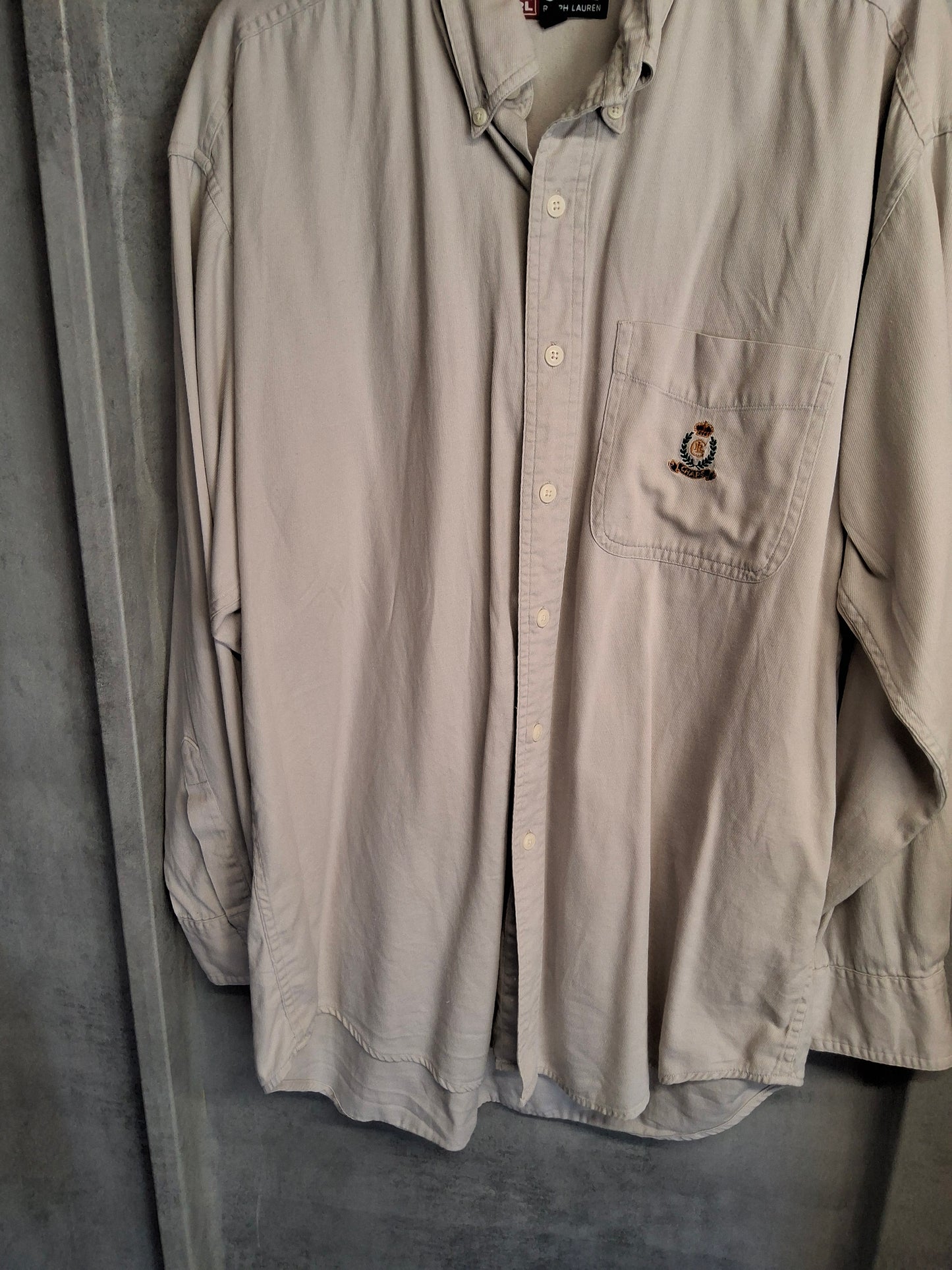 Vintage 90s Ralph Lauren CHAPS Beige Shirt | Size M | Long Sleeve Cotton Logo