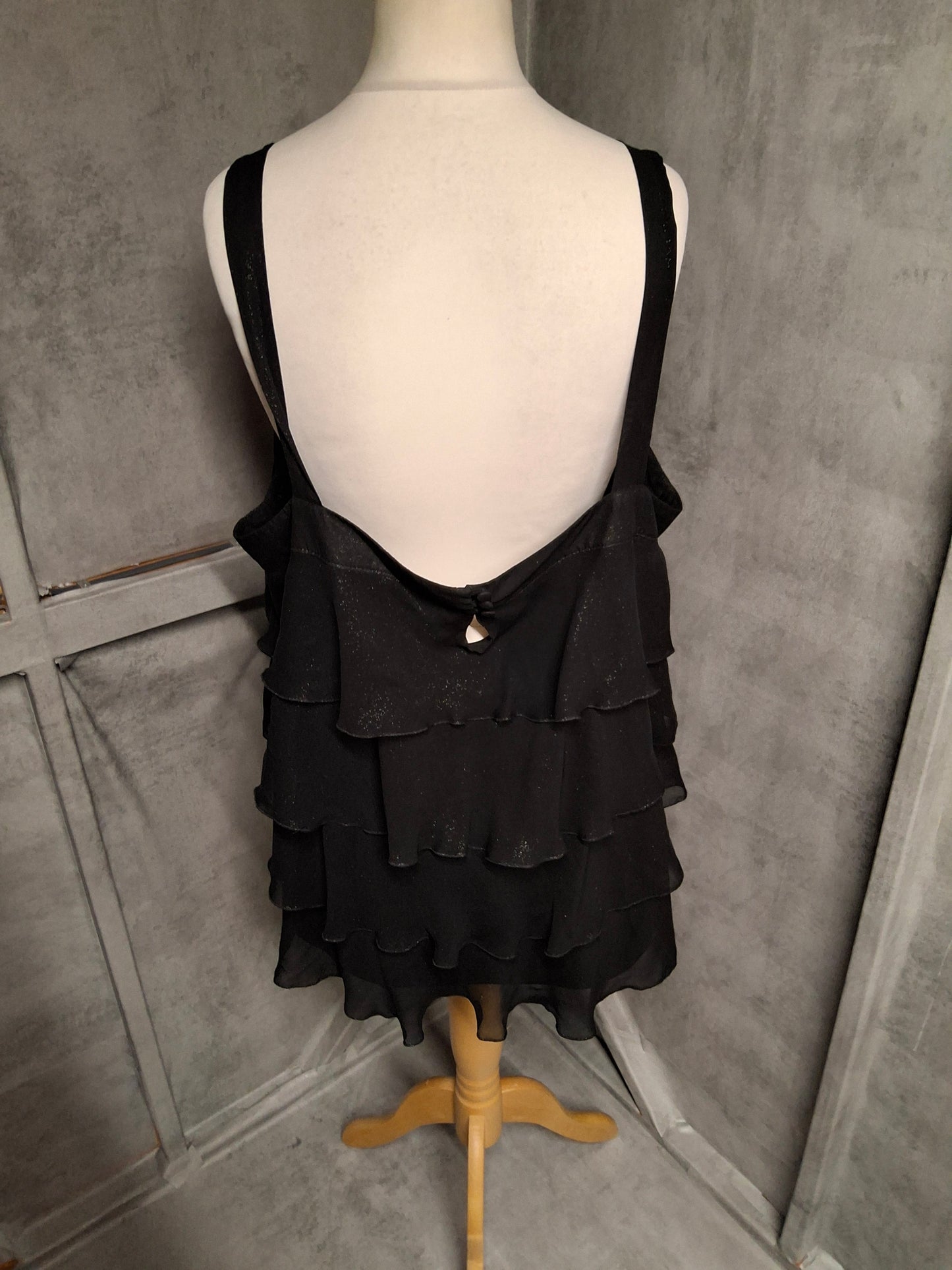Evans Black Glitter Frill Top – Size 28