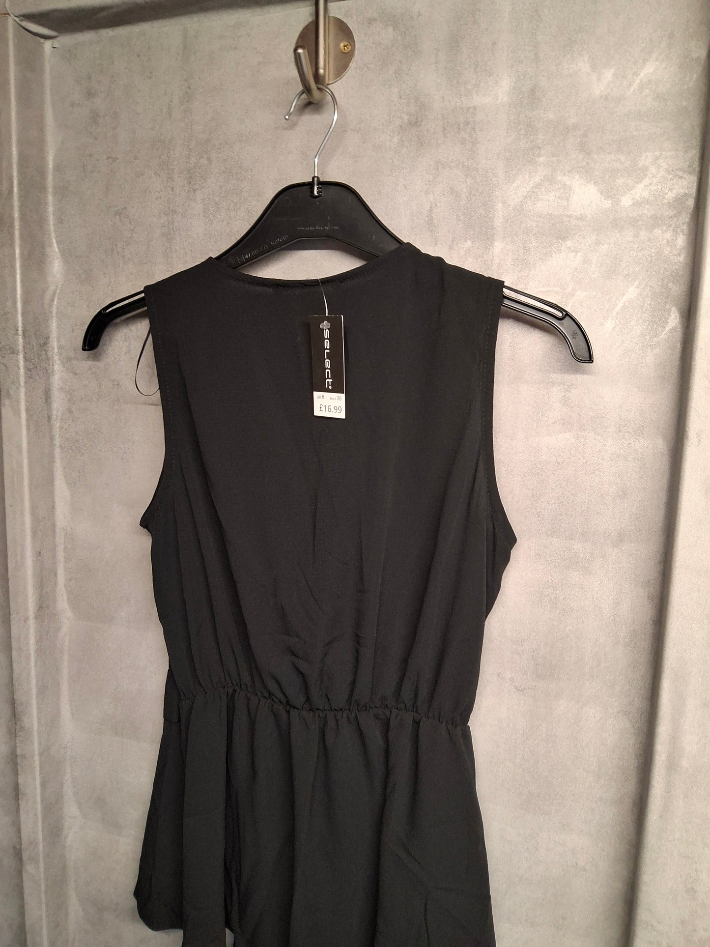 Select Black Sleeveless Peplum Top – Size 8 with Gold Buckle Detail