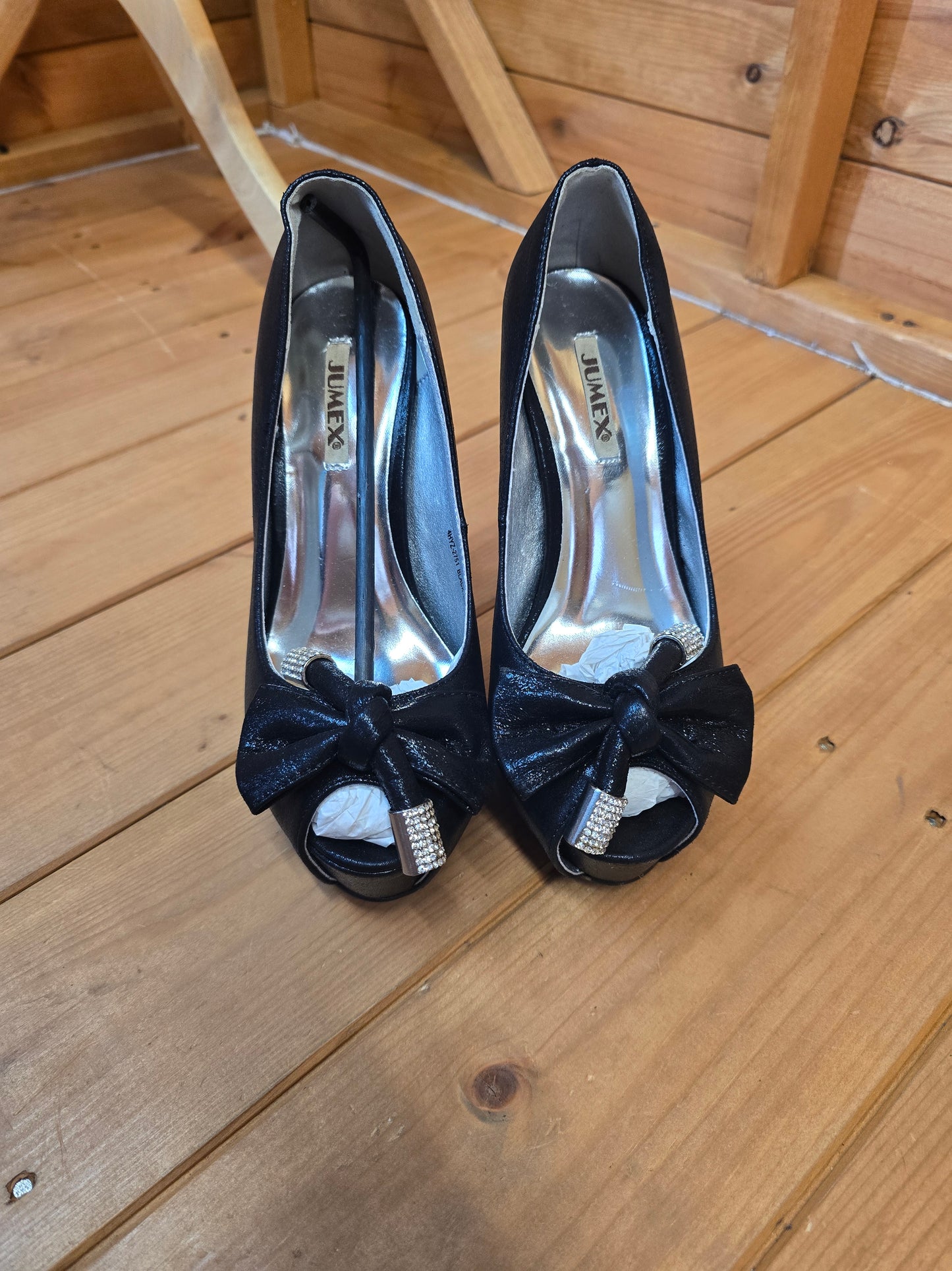 Jumex Black & Silver Gem Bow High Heels – UK Size 3.5 / EU 36, 12cm Heel, New