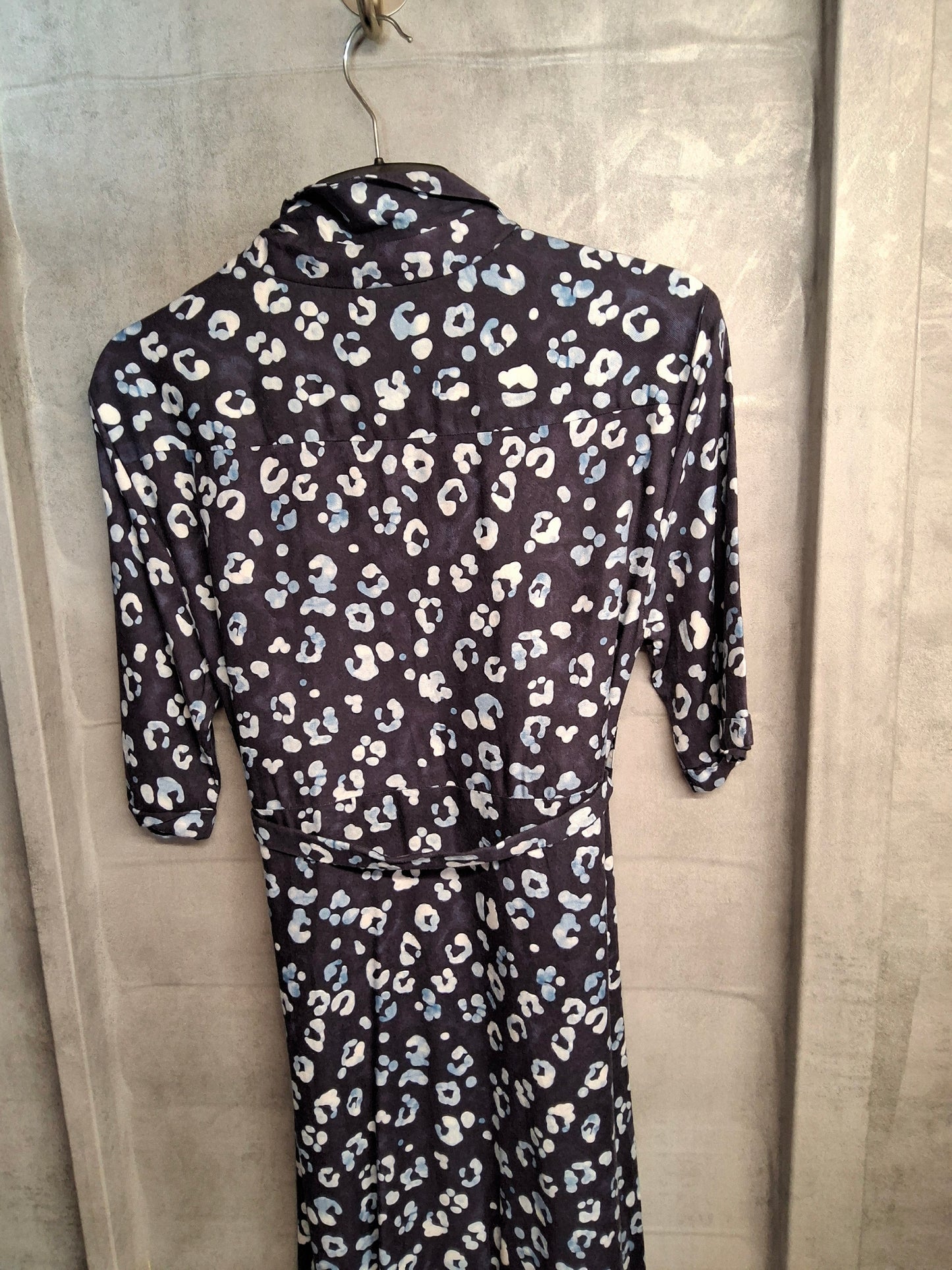 Isabella Oliver Navy Animal Print Maternity Nursing Dress – Size 12, Belted, RRP £129