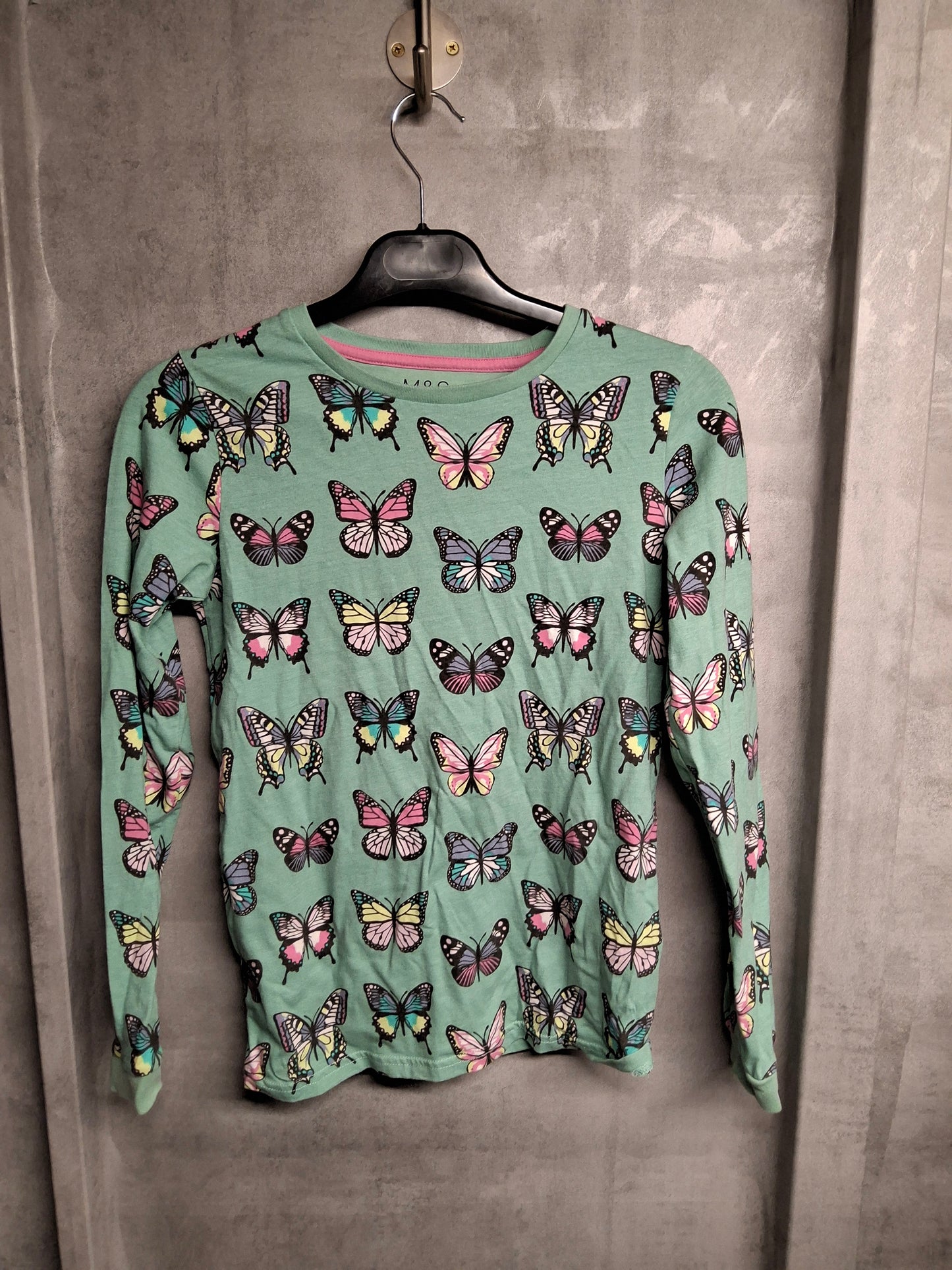 M&S Girls Green Butterfly Print Winter Pyjamas β Age 11-12 Years β Cotton