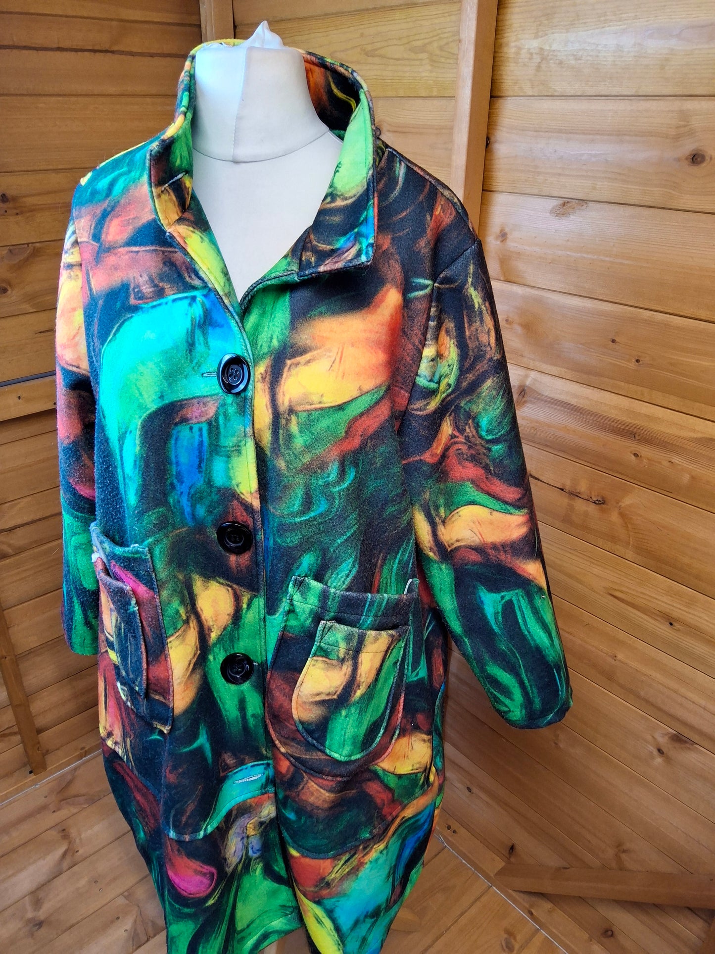 🎨 MB Germany Bold Abstract Print Coat – Wool Blend – Size 2