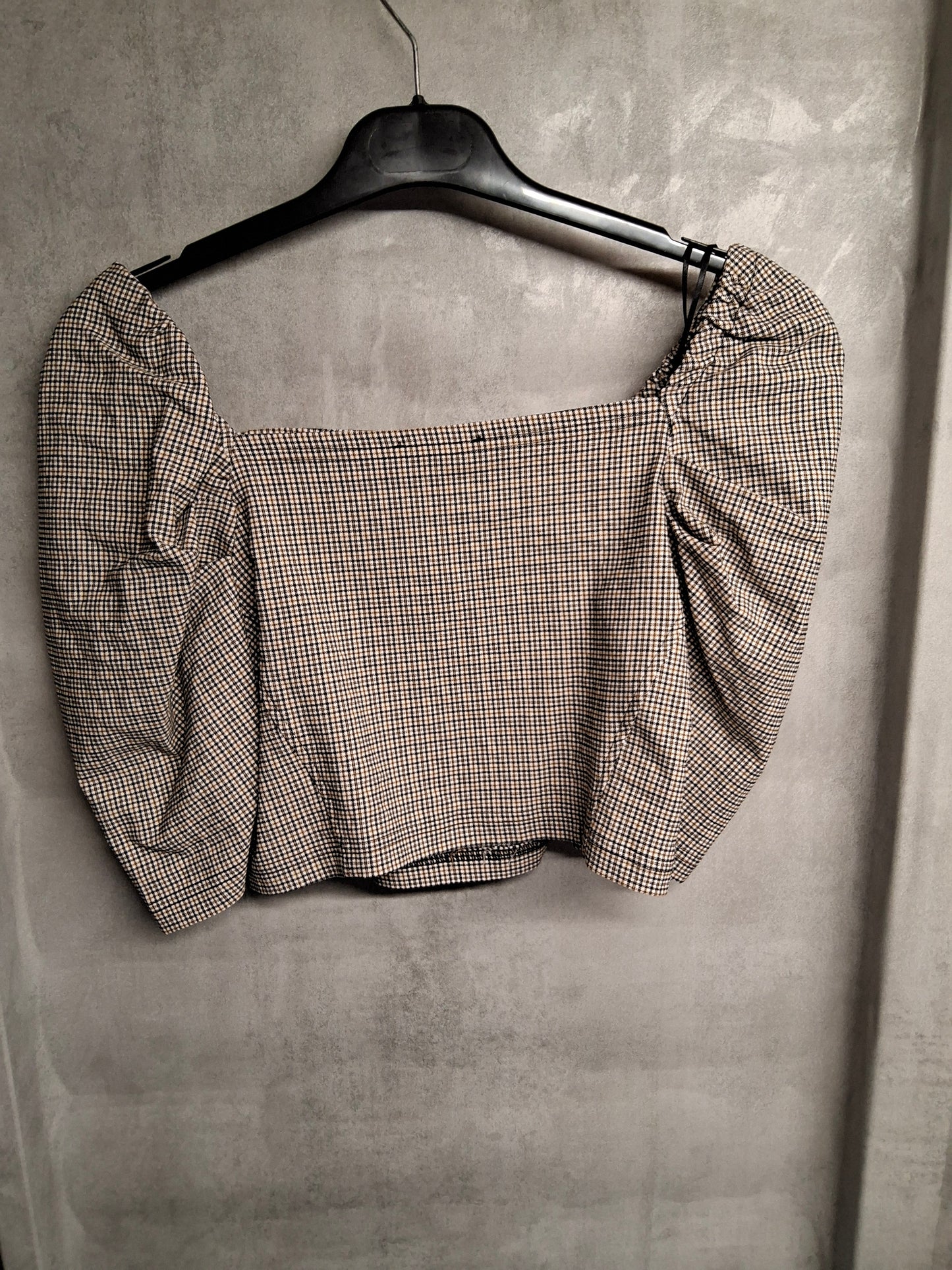 Topshop Check Puff Sleeve Crop Top – Size 10 – Square Neck Sass & Vintage Feels