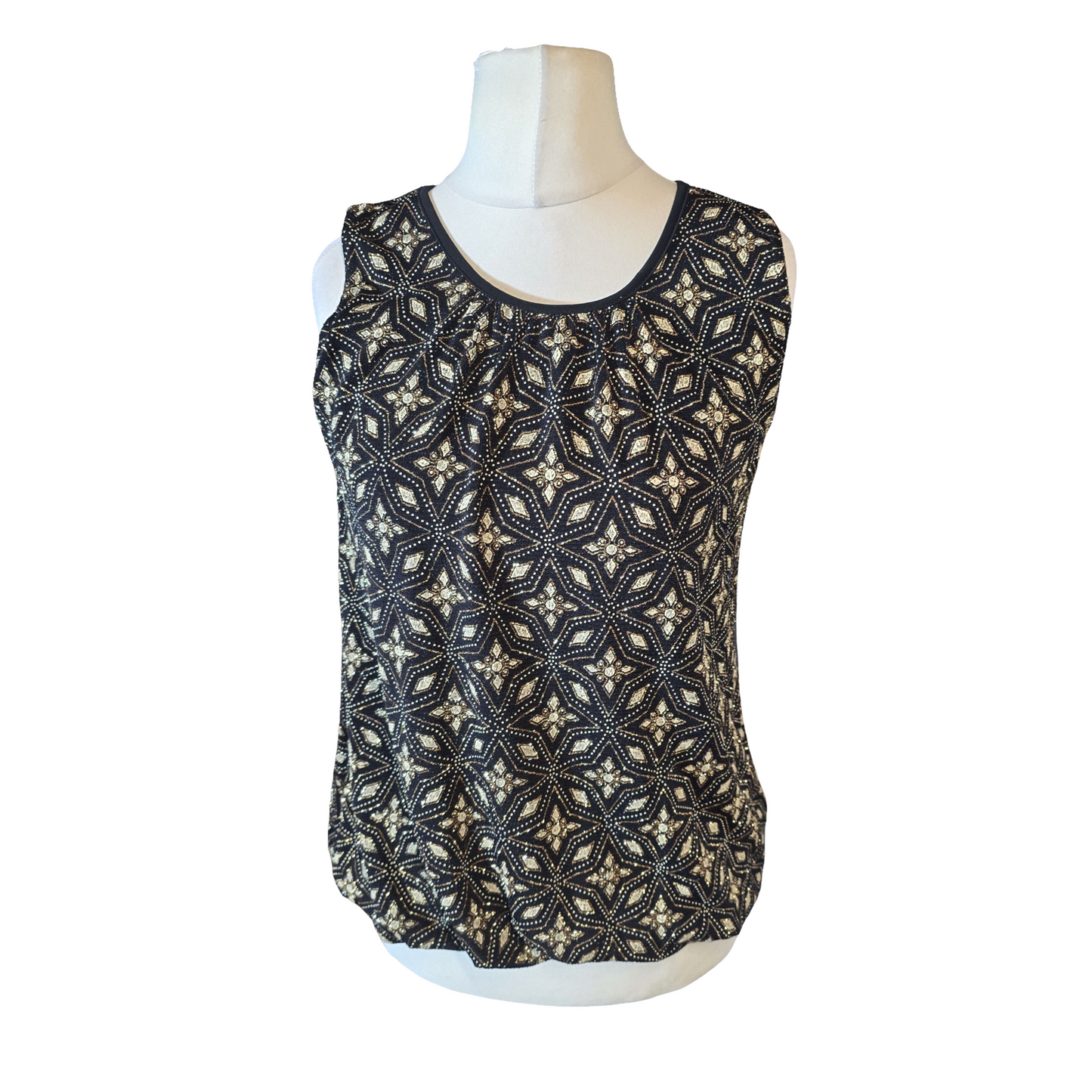 Quiz Black & Gold Glitter Sleeveless Top ā Metallic Party Blouse ā Size 10