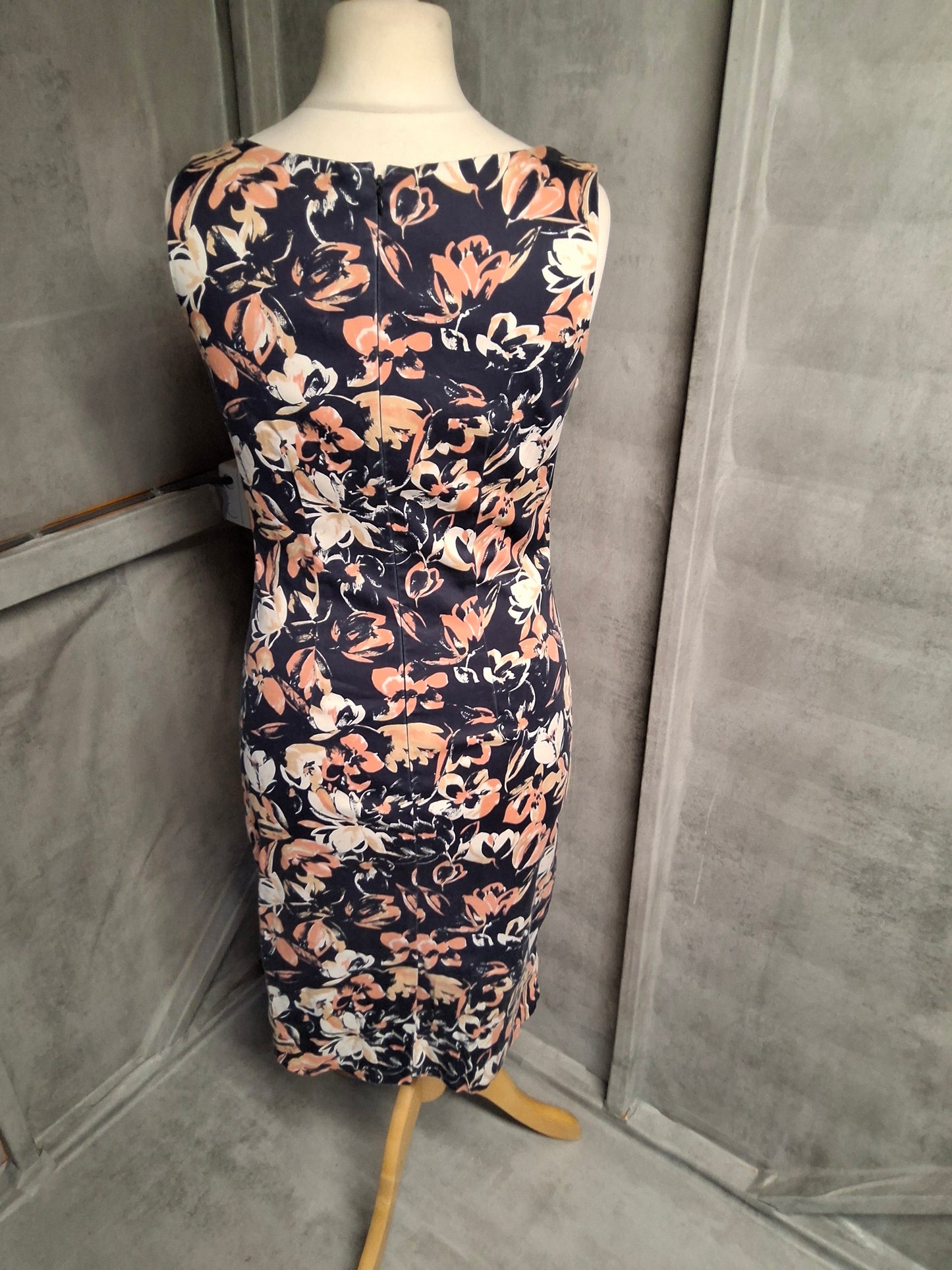 F&F Navy Floral Cotton Sleeveless Dress – Size 12 – Knee Length