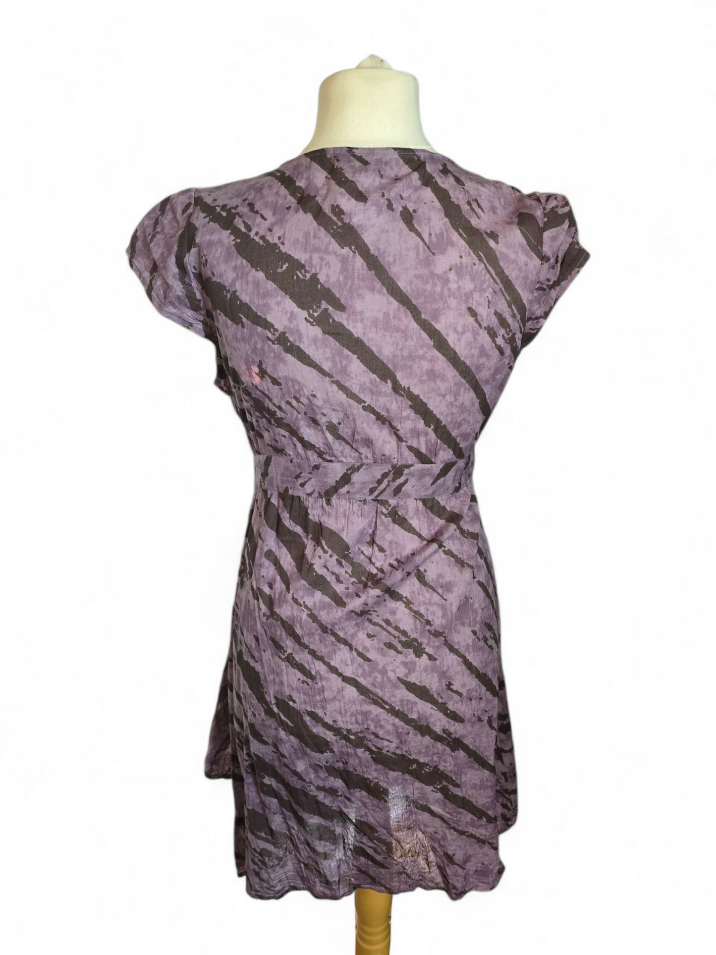Joe Browns Purple Zebra Print Wrap Dress Size 16 – Midi, V-Neck, Gem Detail, 100% Cotton