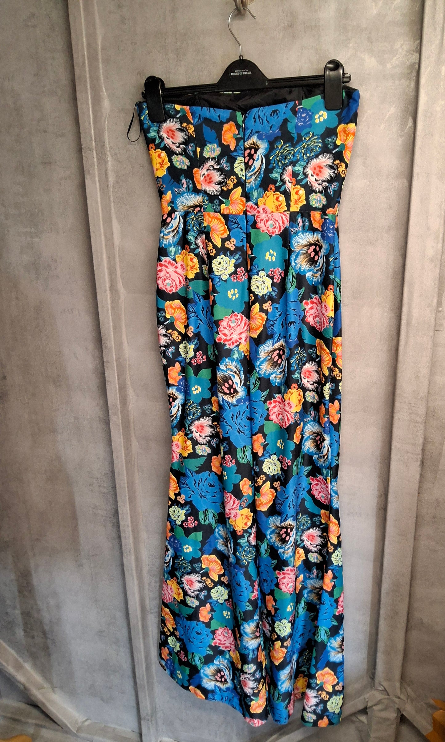 Topshop Bold Floral Strapless Jumpsuit – Size 8, Corset Top, Flared Leg with Front Slit