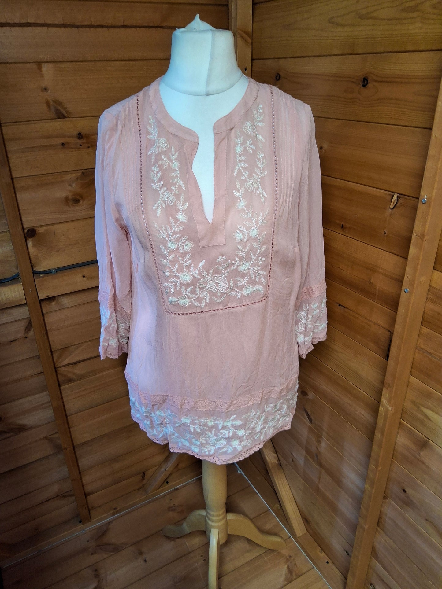 Monsoon Light Pink Embroidered Blouse – Size 12 – 100% Viscose – NWT RRP £49