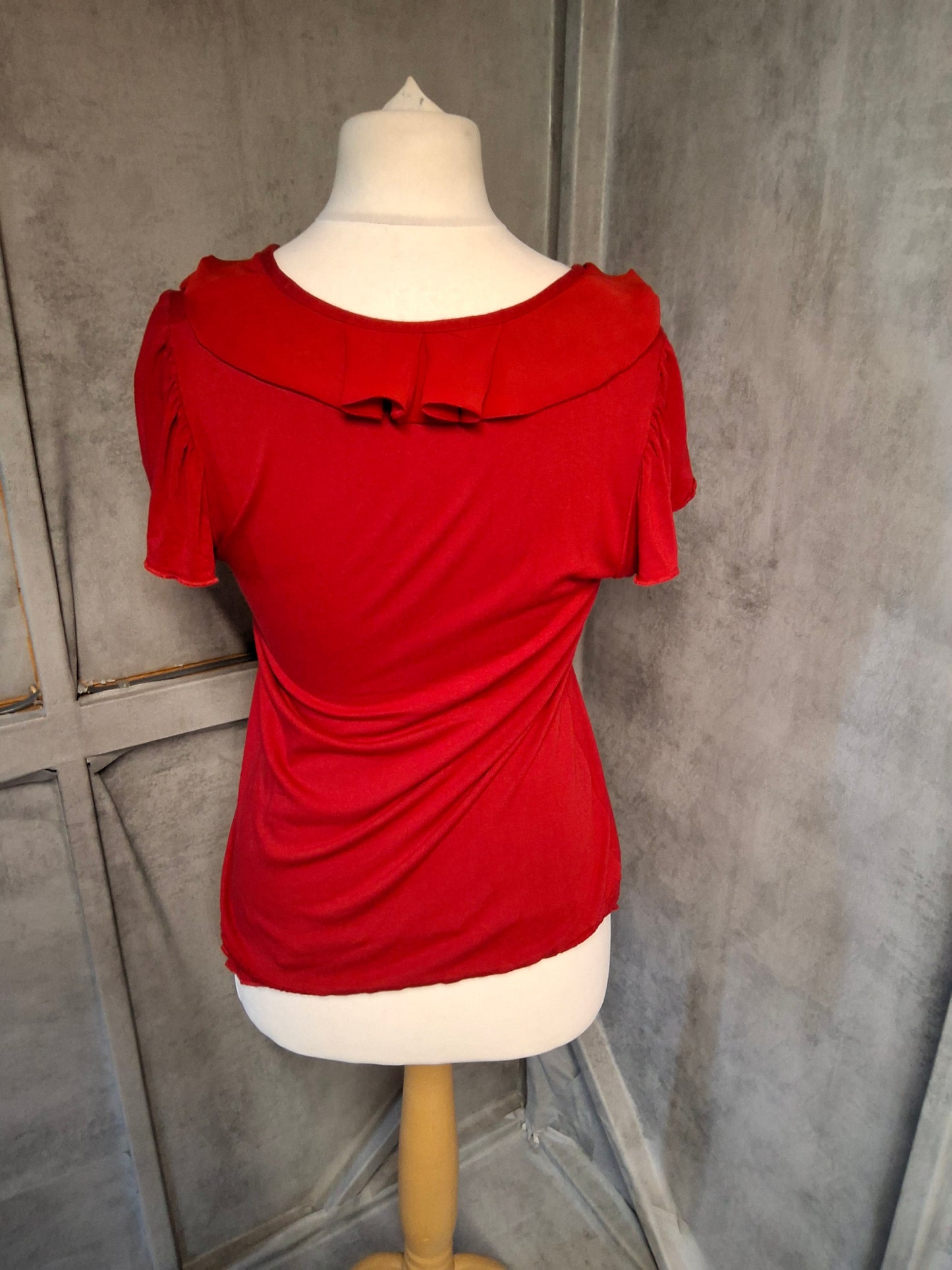 Debenhams Petite Red Ruffle Top – Size 12 | Short Sleeve, Tie Front & Flirty Statement Style