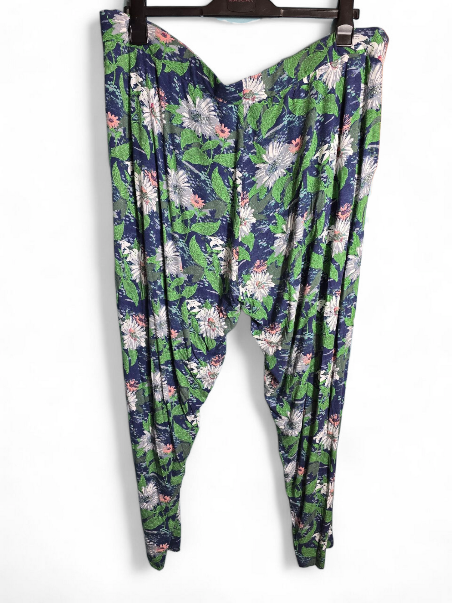 Nutmeg Floral Skinny Trousers | Size 24 UK | High Waist, Elasticated, Viscose