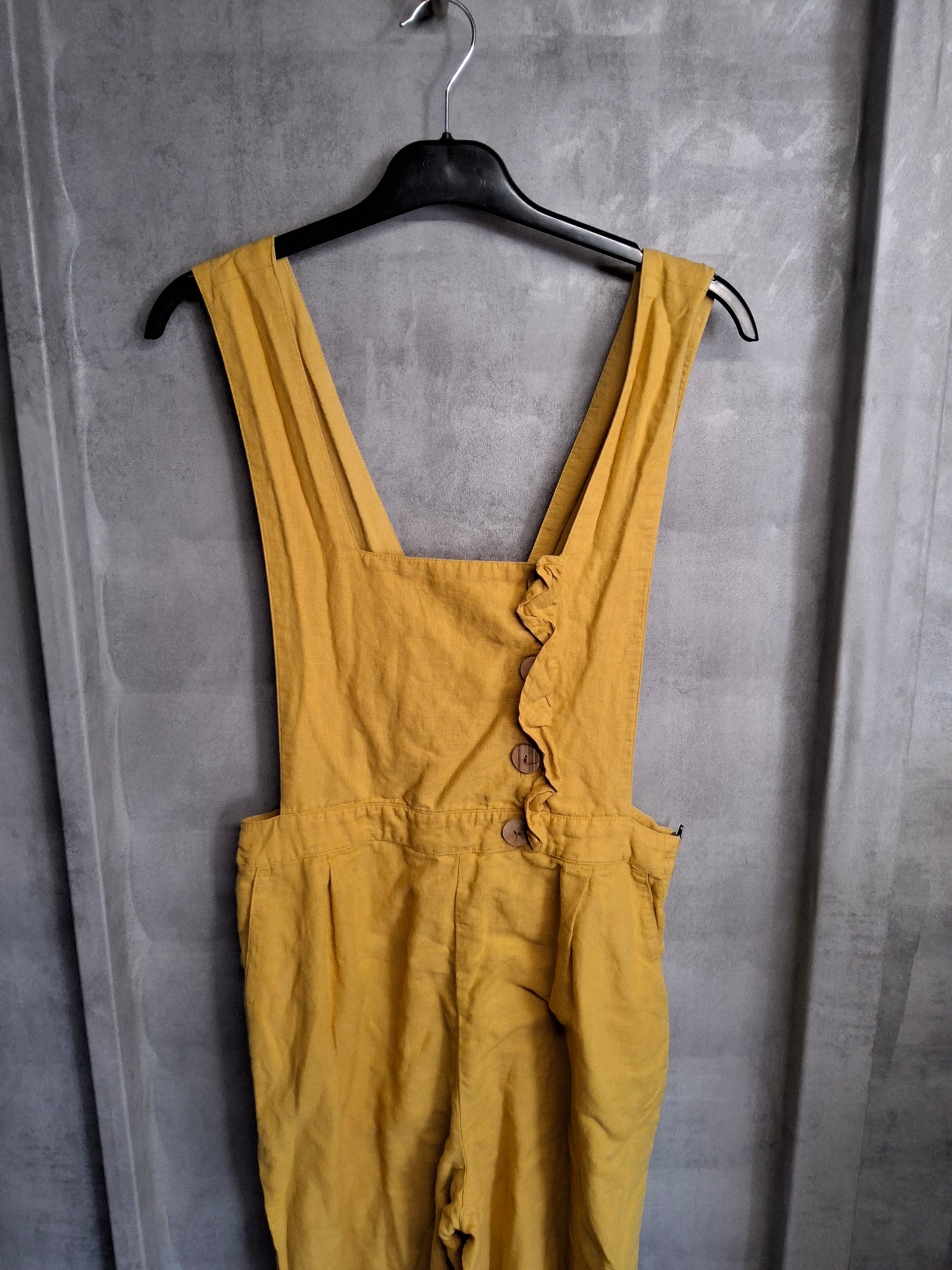 Zara Yellow Cropped Dungaree Jumpsuit | Linen Blend | Size L (UK size 12/14)