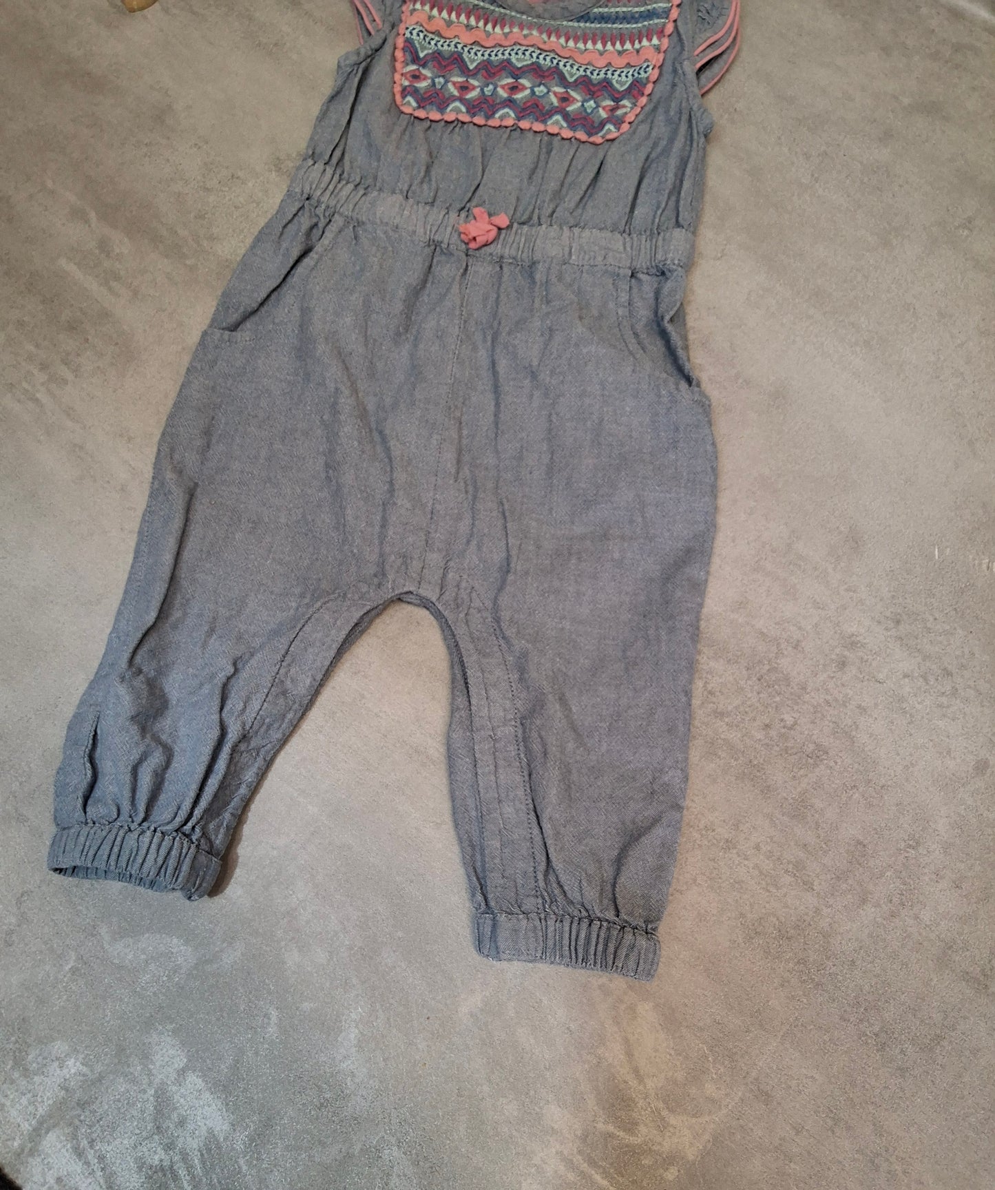 Monsoon Baby Girl Denim Romper β Age 6β12 Months, Cotton with Embroidery