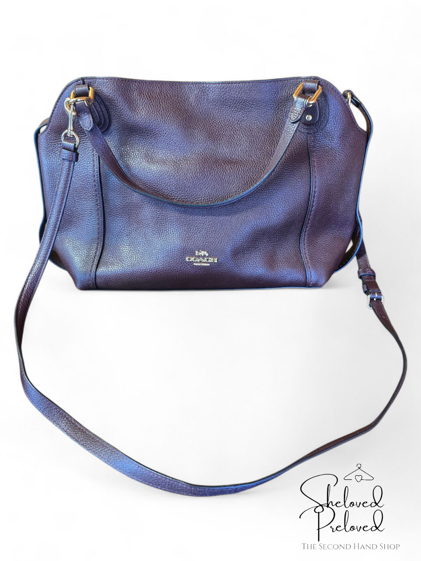 Coach Burgundy Brown Leather Handbag – Medium Size, Adjustable Strap, Creed Patch D1880-57124