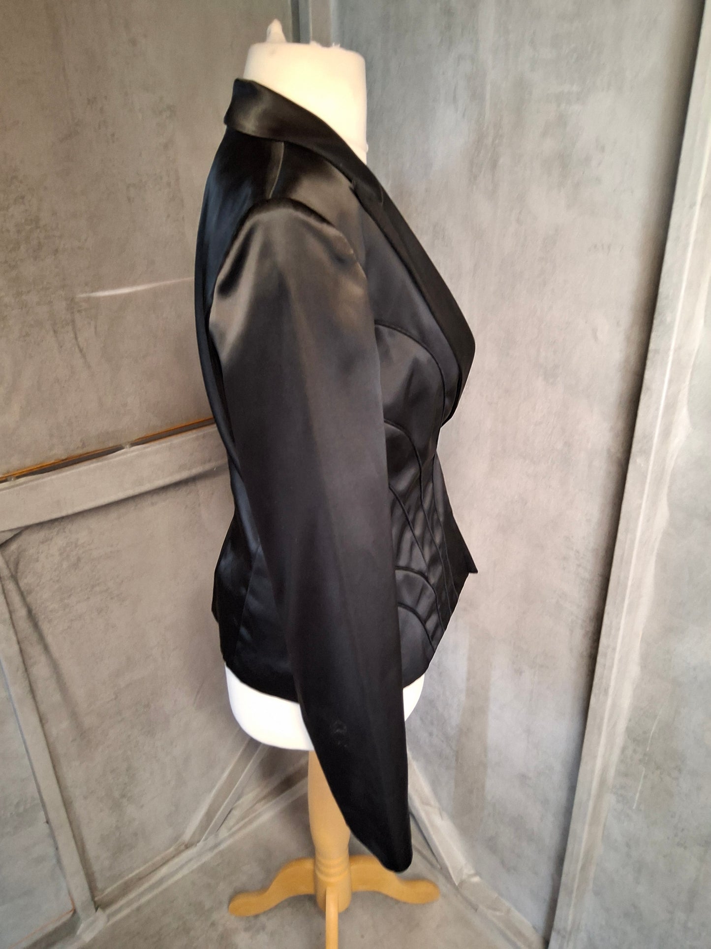 Morgan De Toi Black Satin Fitted Blazer – Size M (UK size 10/12) – Y2K Silky Tailored Jacket
