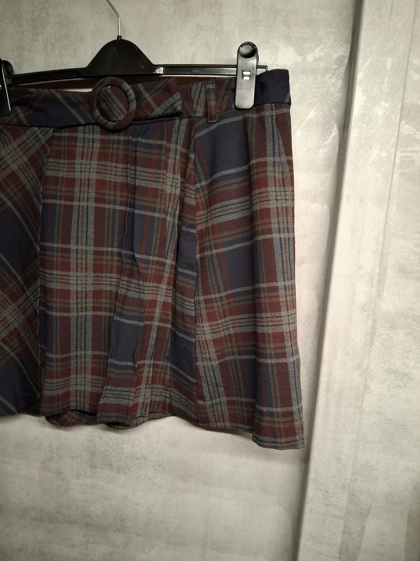 Tu Navy Red Grey Tartan Wrap Mini Skirt with Belt – Size 12