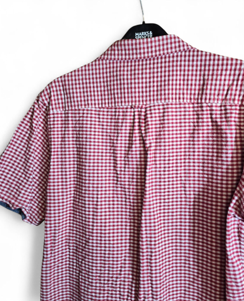Men's Primark red & white checked short sleeved slim fit shirt size XL