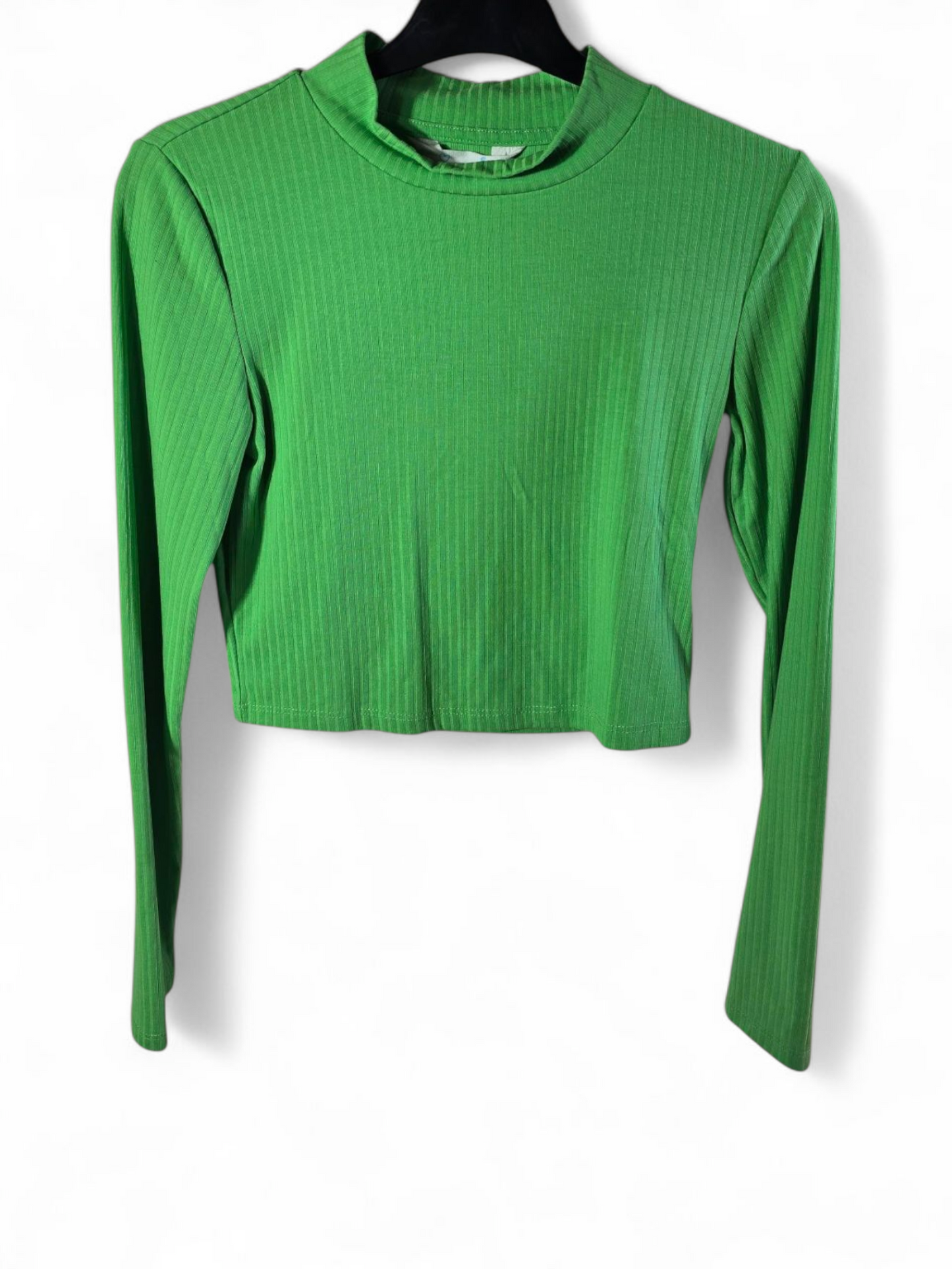 Primark green long sleeved high neck crop top size 10/12