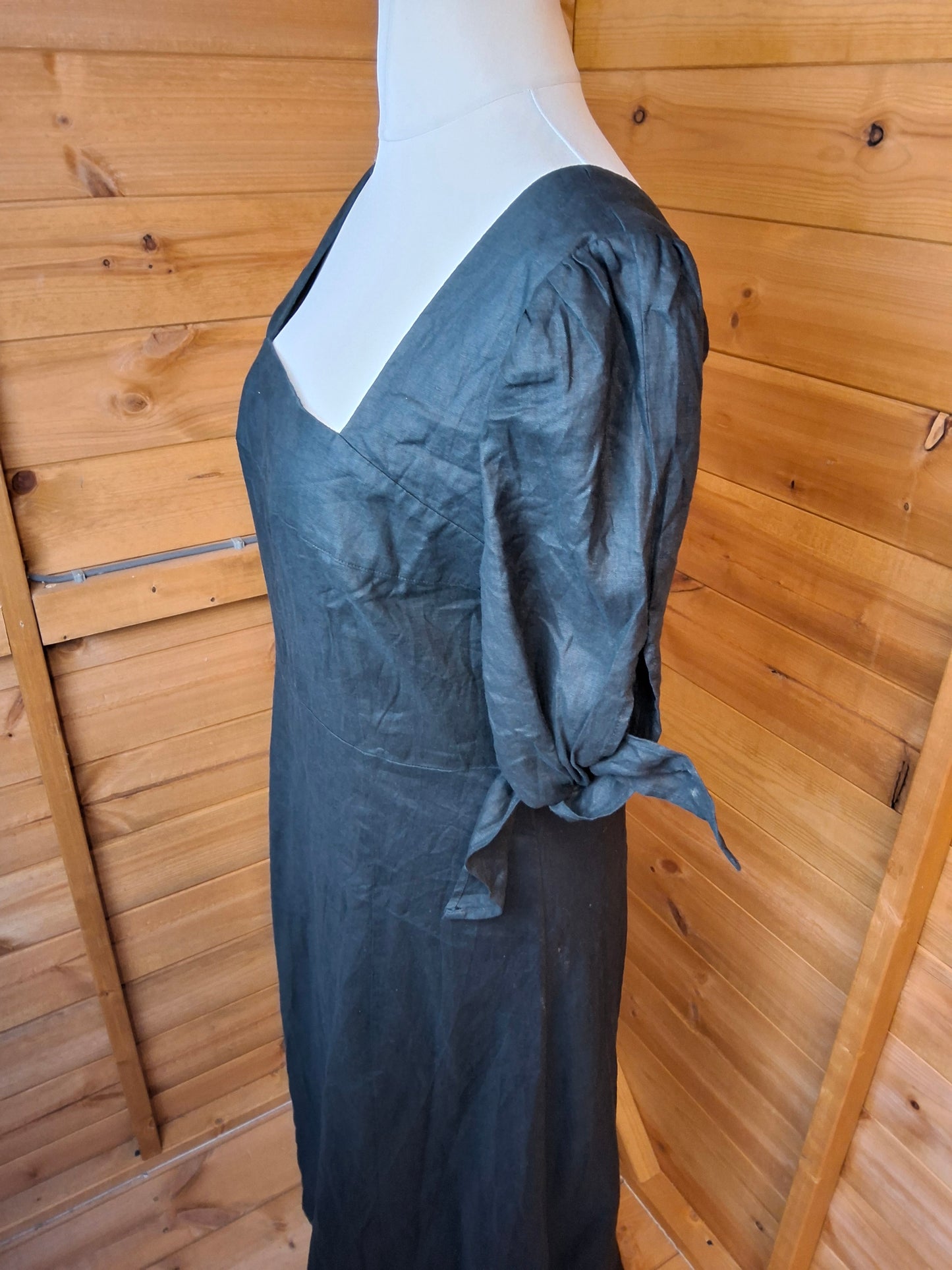 Next Black 100% Linen Midi Dress – Size 12 – NWT – Tie Sleeves – RRP £48